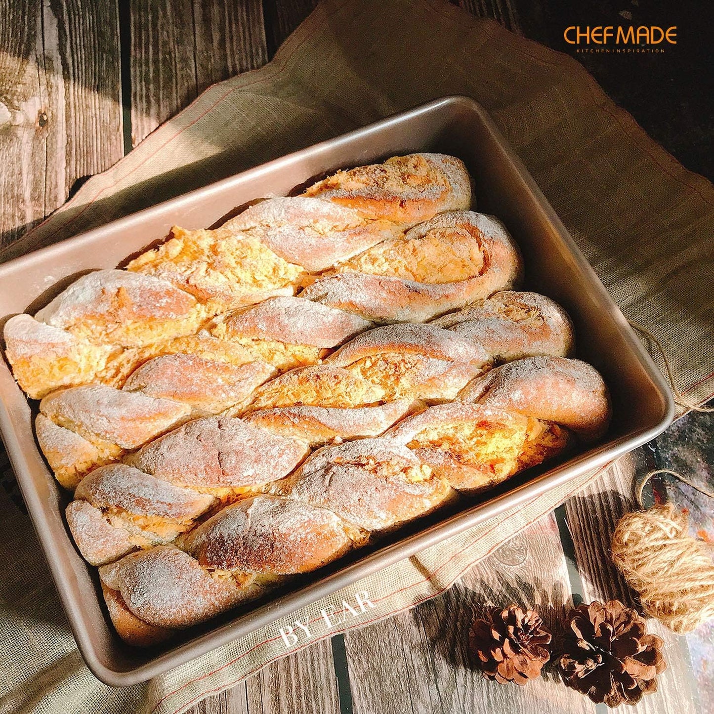 13-Inch ChefMade Rectangle Cake Pan with Non-Stick Coating for Baking Bread, Pizzas, and Pastries - Champagne Gold