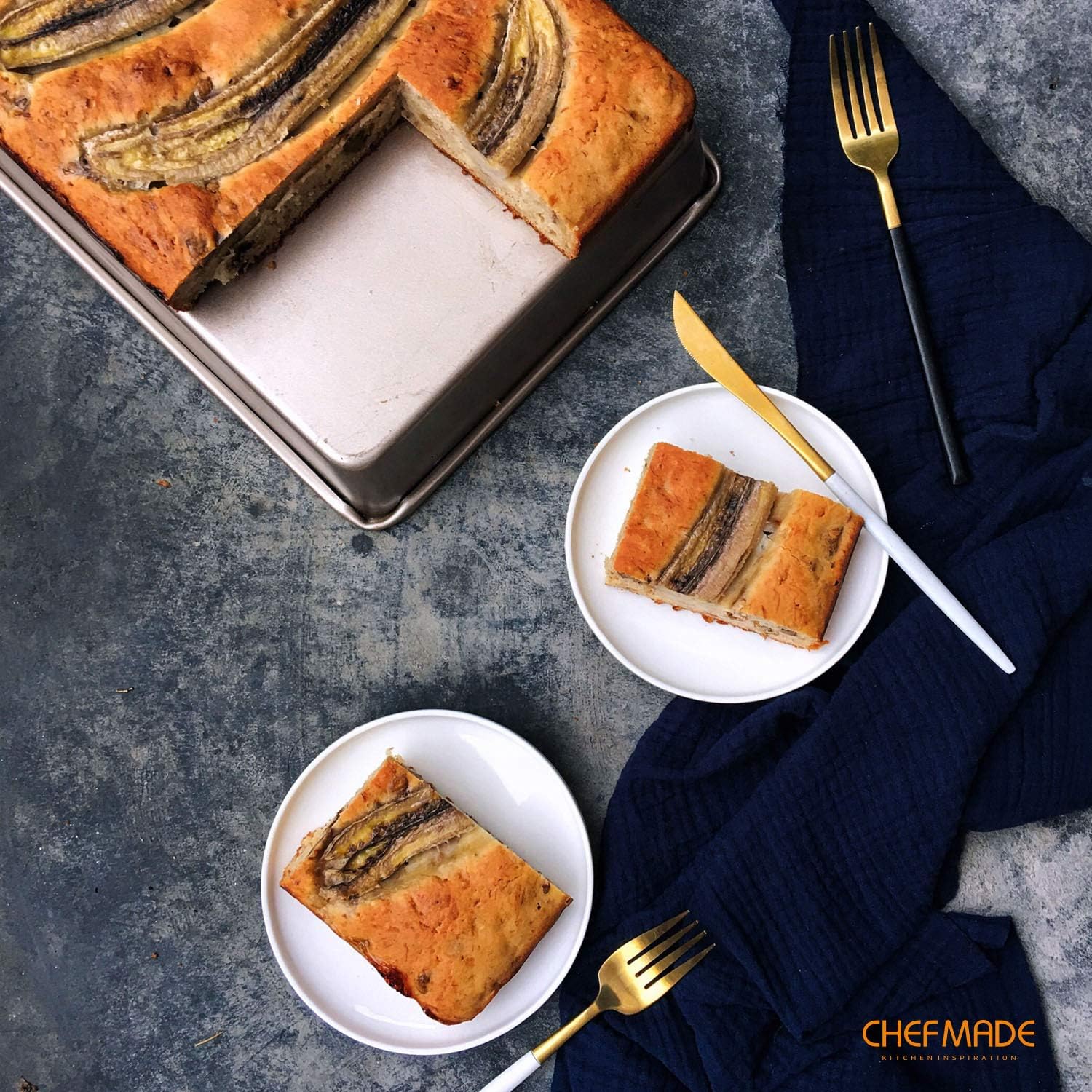 13-Inch ChefMade Rectangle Cake Pan with Non-Stick Coating for Baking Bread, Pizzas, and Pastries - Champagne Gold