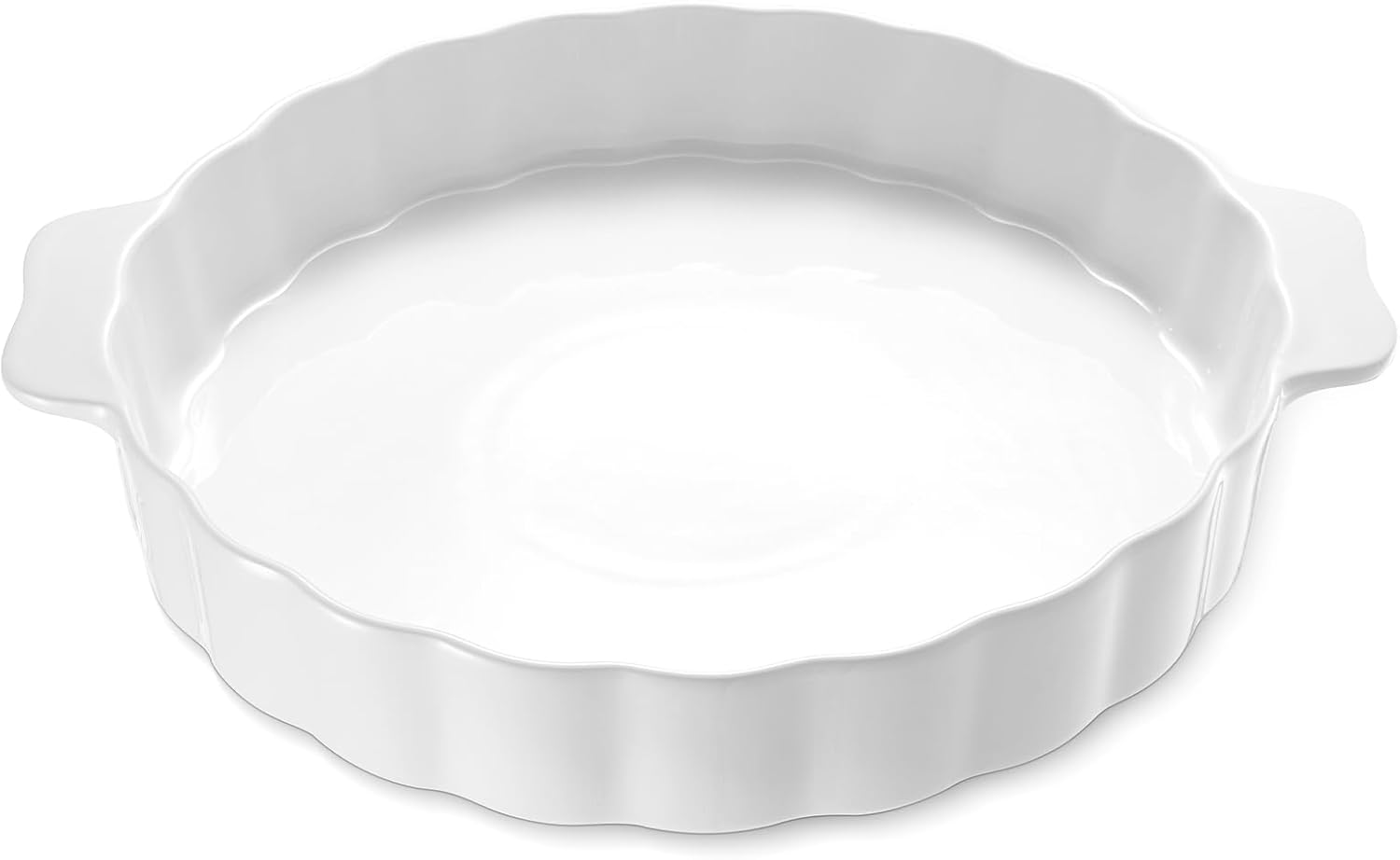 13-Inch Round Ceramic Pie Pan with Double Handle and Ruffled Edge - Microwave, Dishwasher, and Oven Safe Pie Plate for Baking