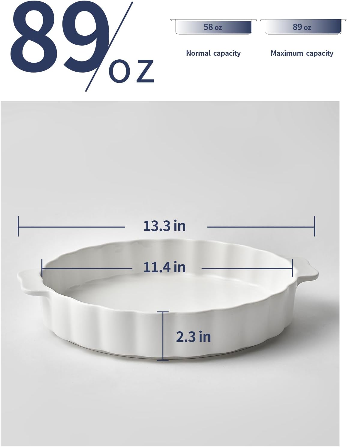 13-Inch Round Ceramic Pie Pan with Double Handle and Ruffled Edge - Microwave, Dishwasher, and Oven Safe Pie Plate for Baking
