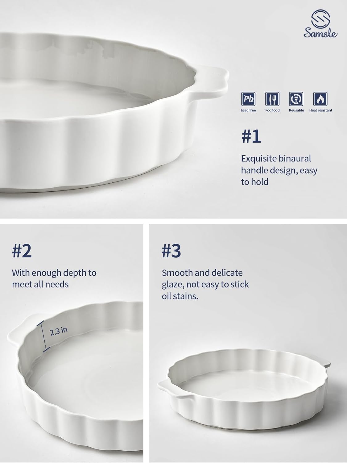 13-Inch Round Ceramic Pie Pan with Double Handle and Ruffled Edge - Microwave, Dishwasher, and Oven Safe Pie Plate for Baking