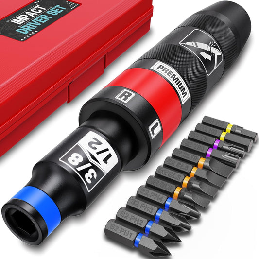 13 PCS Aiourx 1/2" Reversible Hand Impact Screwdriver Set with S2 Steel Bits for Rusted Fasteners