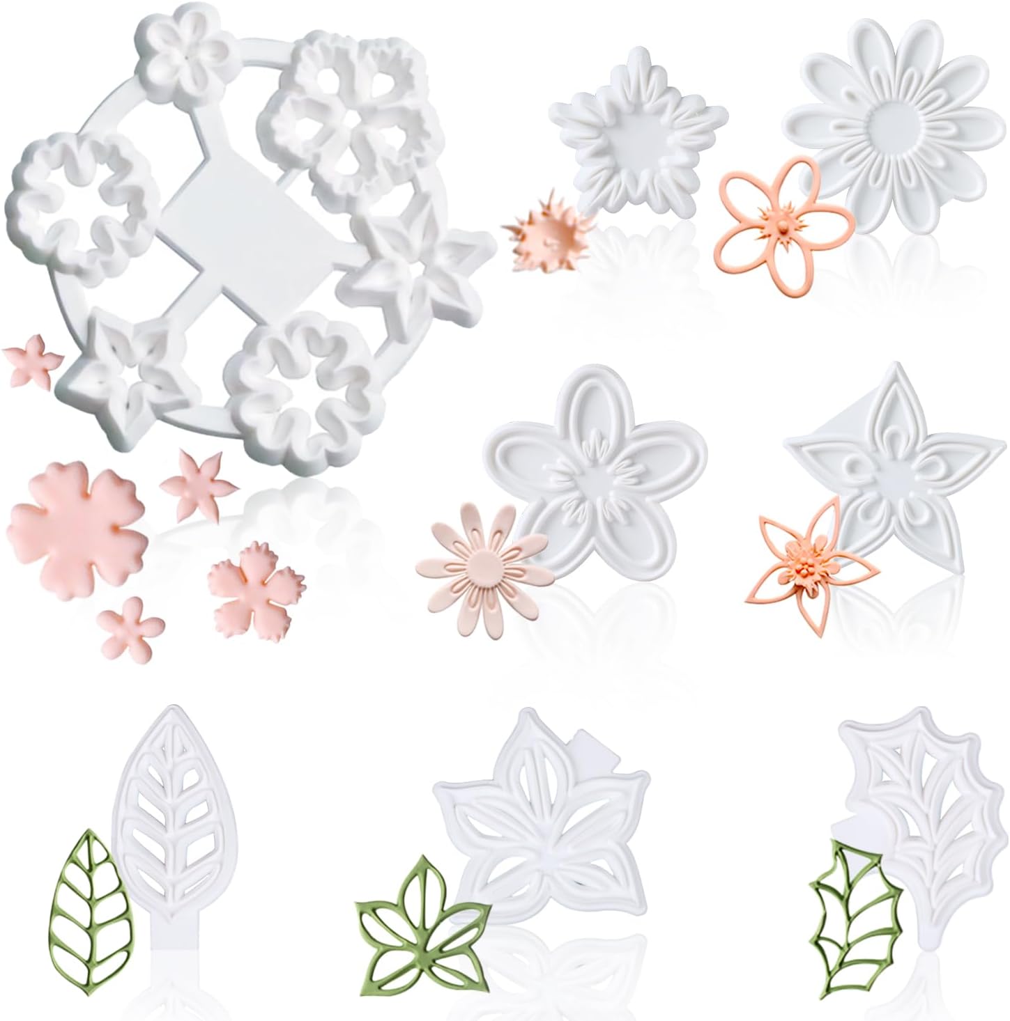13-Piece Fondant Flower Leaf Cutter Set for Cake Decoration - Gum Paste Petal Mold Kit with Cherry Blossom, Daisy, and Periwinkle Designs