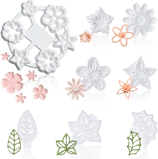 13-Piece Fondant Flower Leaf Cutter Set for Cake Decoration - Gum Paste Petal Mold Kit with Cherry Blossom, Daisy, and Periwinkle Designs
