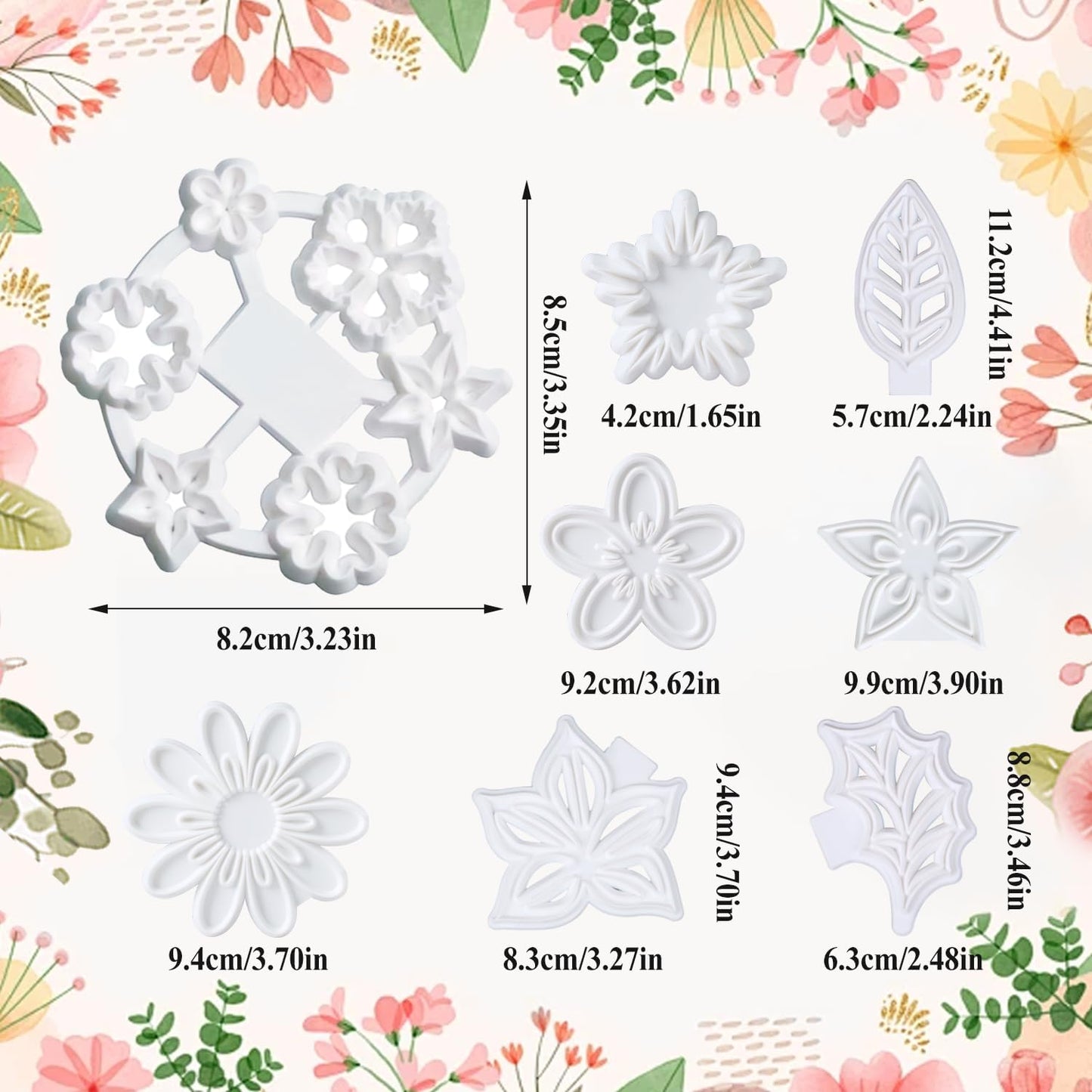 13-Piece Fondant Flower Leaf Cutter Set for Cake Decoration - Gum Paste Petal Mold Kit with Cherry Blossom, Daisy, and Periwinkle Designs