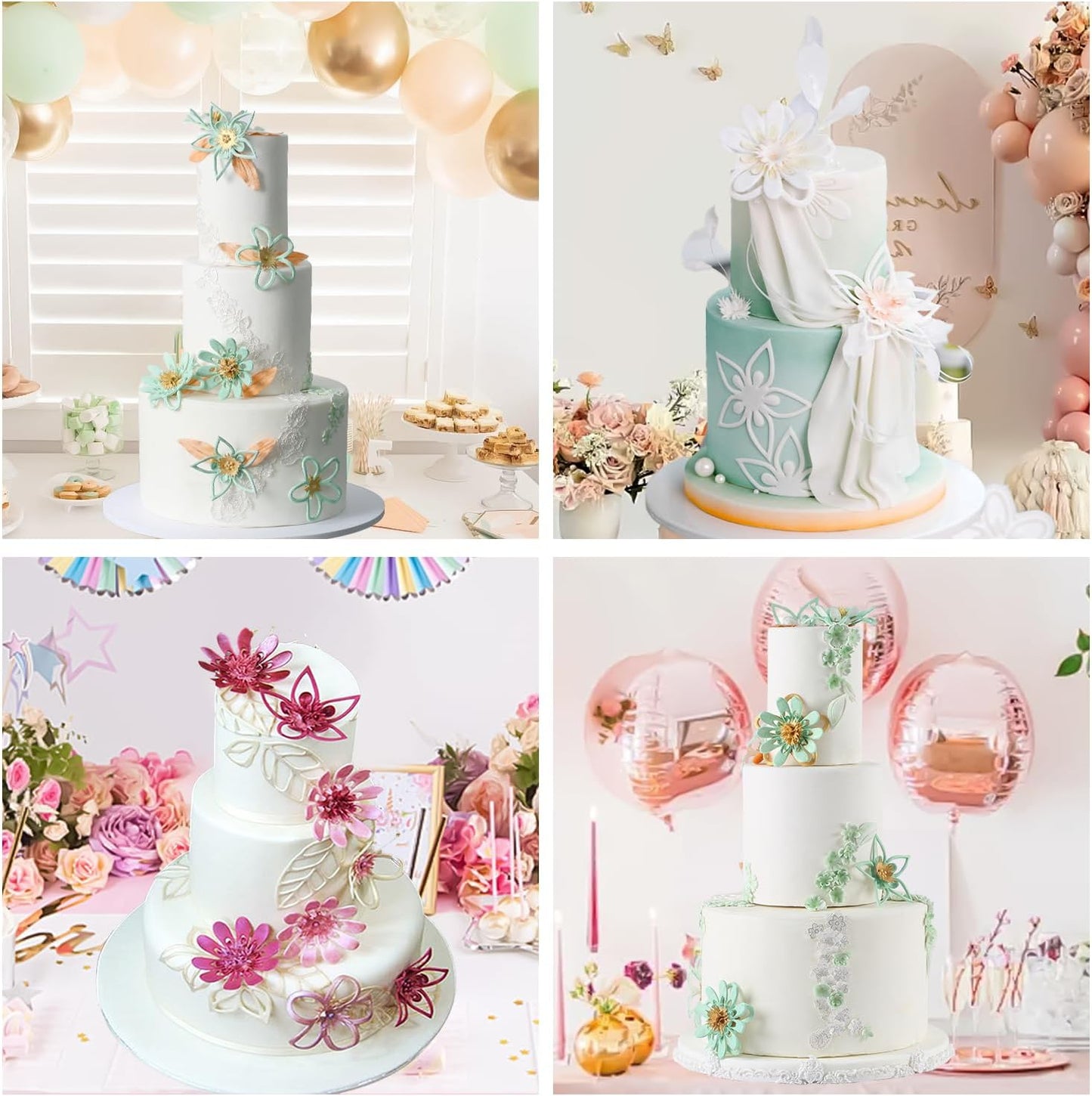 13-Piece Fondant Flower Leaf Cutter Set for Cake Decoration - Gum Paste Petal Mold Kit with Cherry Blossom, Daisy, and Periwinkle Designs