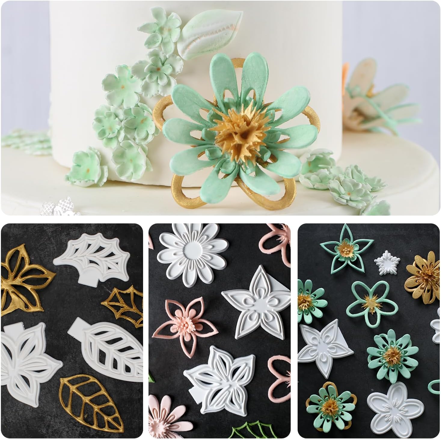 13-Piece Fondant Flower Leaf Cutter Set for Cake Decoration - Gum Paste Petal Mold Kit with Cherry Blossom, Daisy, and Periwinkle Designs