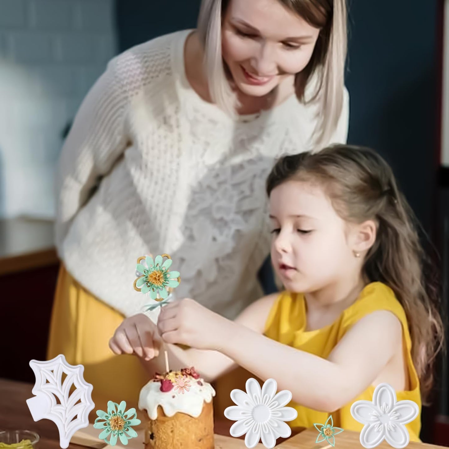 13-Piece Fondant Flower Leaf Cutter Set for Cake Decoration - Gum Paste Petal Mold Kit with Cherry Blossom, Daisy, and Periwinkle Designs