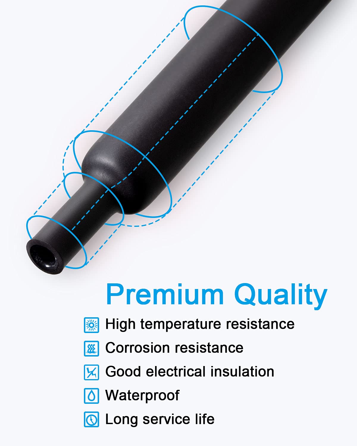 130pc 3:1 Dual Wall Adhesive Heat Shrink Tubing Kit - 6 Sizes (1/2 to 3/32 inch) - Premium Wire Cable Sleeve Assortment - Storage Case - DIY by MILAPEAK - Black