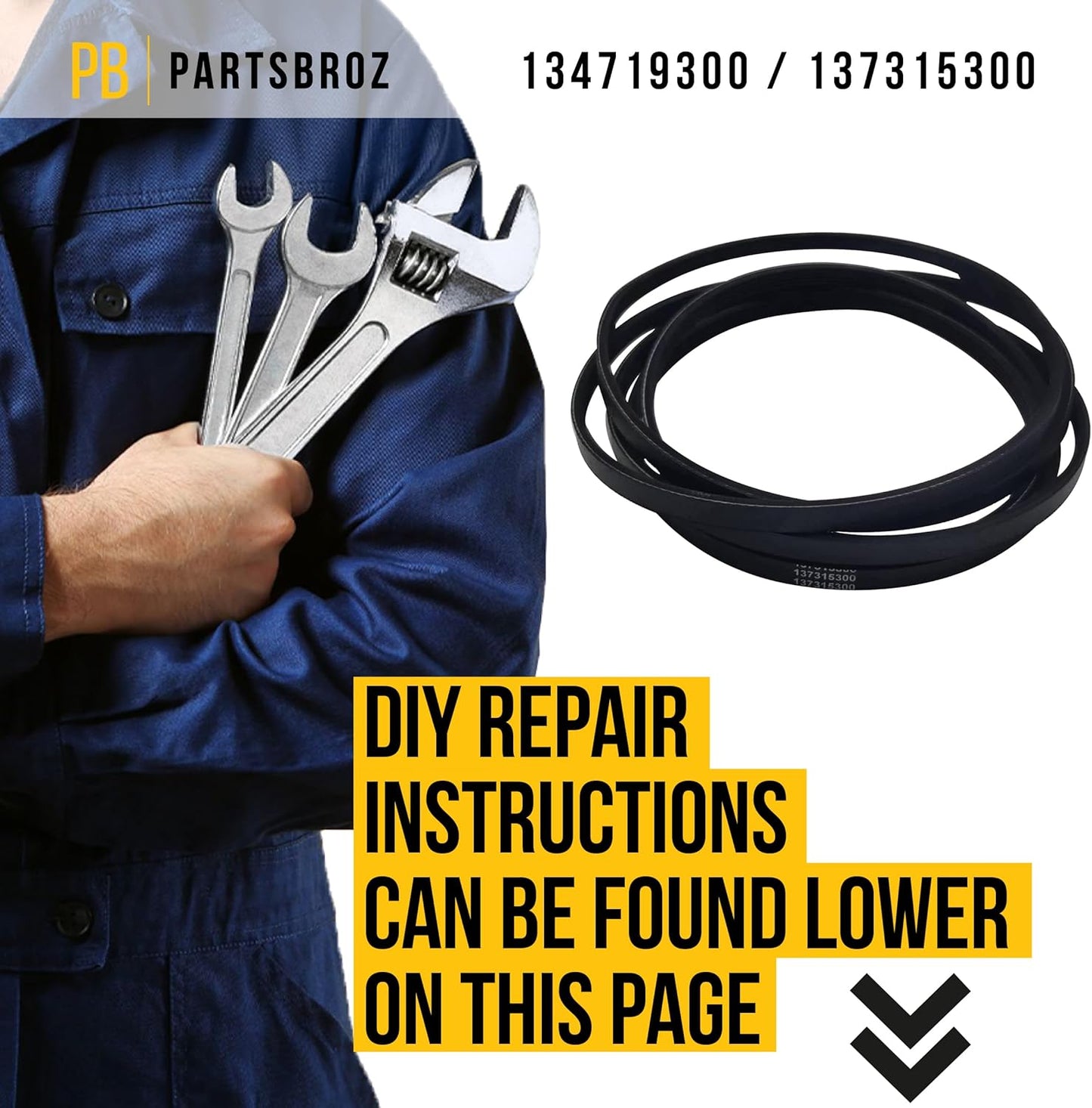 134719300 Drive Belt for Frigidaire Electrolux Gibson Dryers - Replaces AP4368788 137315300 1482960