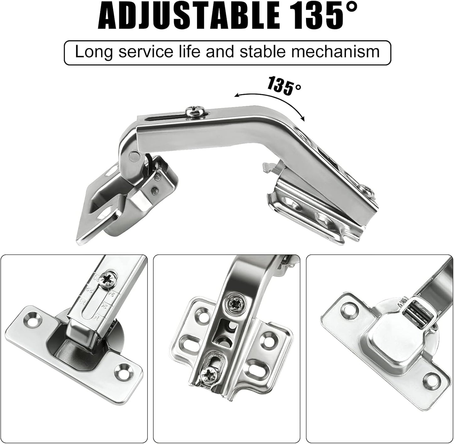 135 Degree Lazy Susan Hinge Face Frame Plate for Folded Door - 1 Pair, Cold Rolled Steel Metal Hinges for Corner Cabinet
