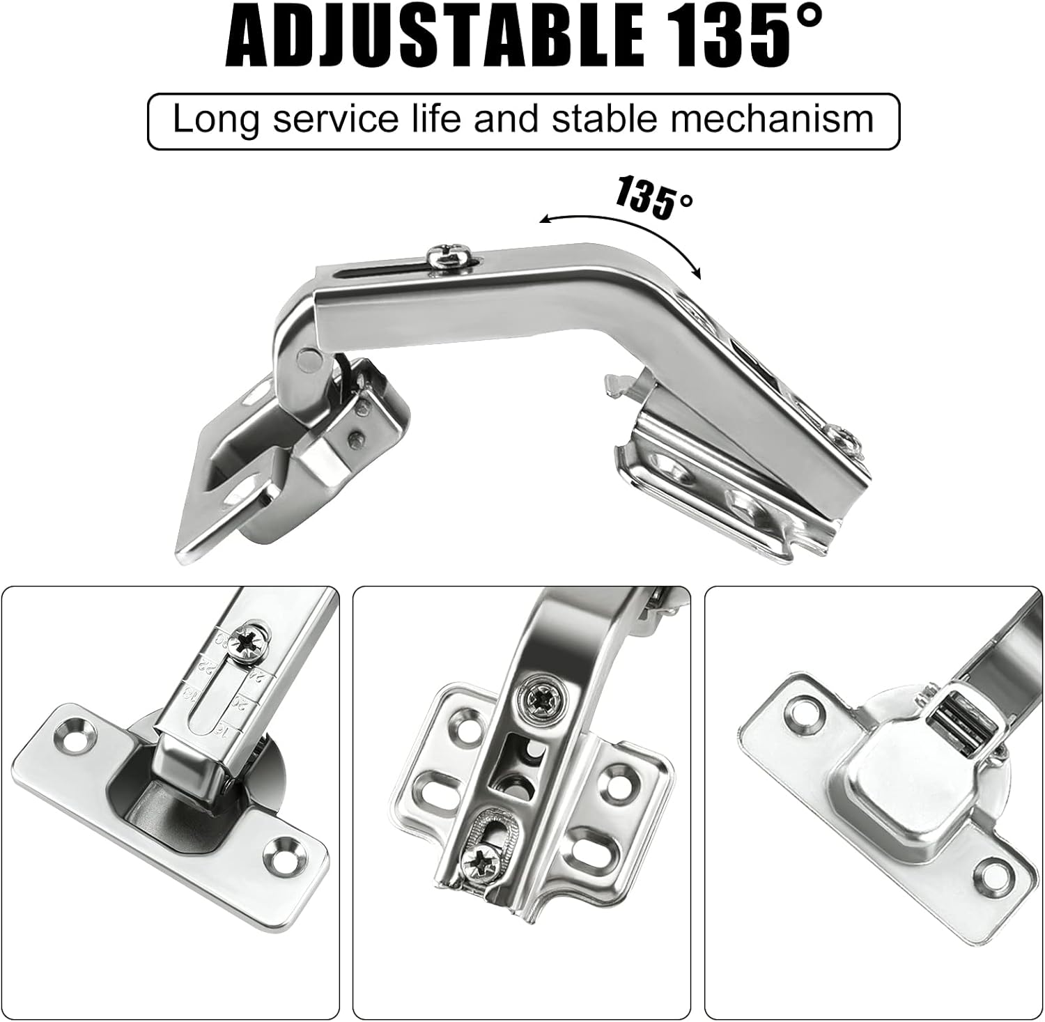 135 Degree Lazy Susan Hinge Face Frame Plate for Folded Door - 1 Pair, Cold Rolled Steel Metal Hinges for Corner Cabinet