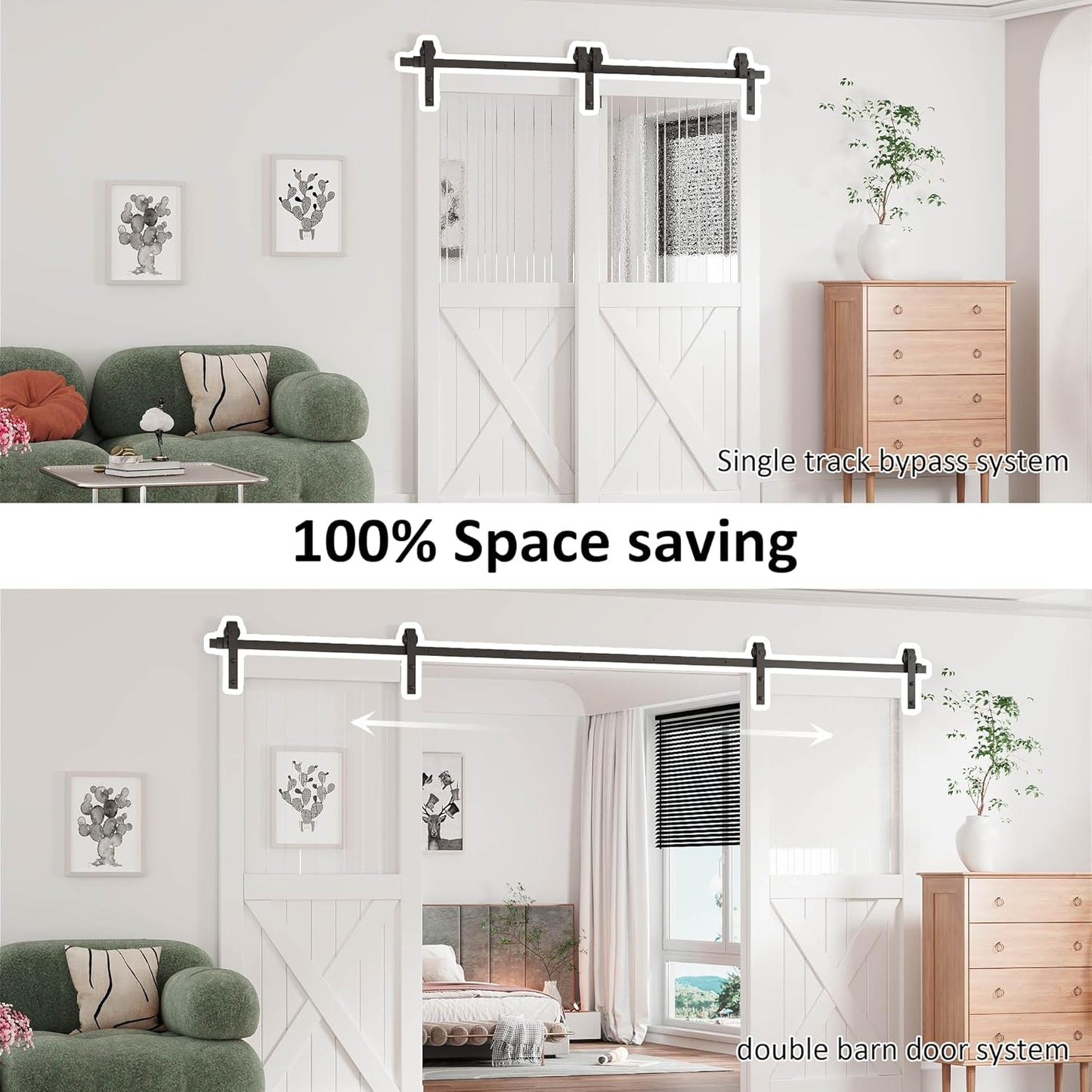 13FT Heavy Duty Sliding Barn Door Hardware Kit - Single Track Bypass Double Door - Black - Bypass Spoke Wheel-1