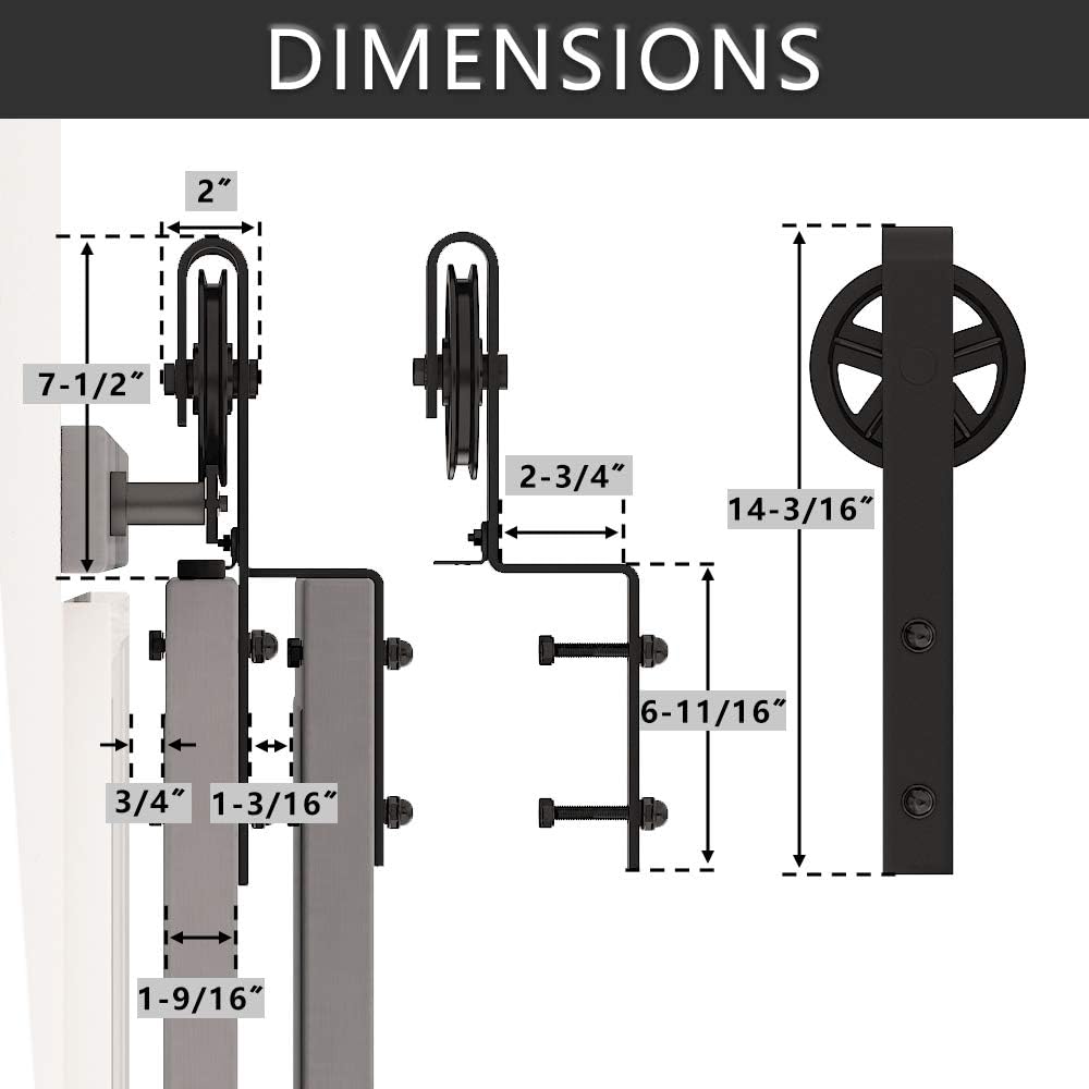 13FT Heavy Duty Sliding Barn Door Hardware Kit - Single Track Bypass Double Door - Black - Bypass Spoke Wheel-1