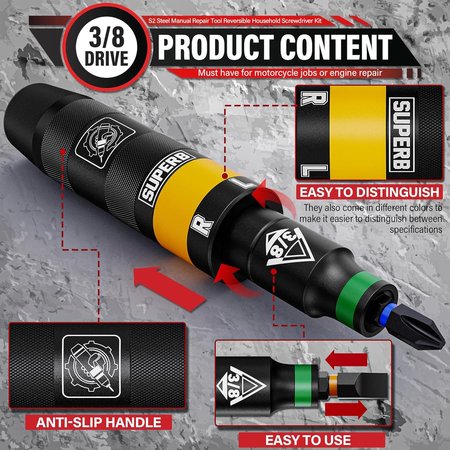 13PCS Aiourx 3/8" Manual Impact Screwdriver Kit for Removing Damaged Rusted Screw Bolts & Fasteners