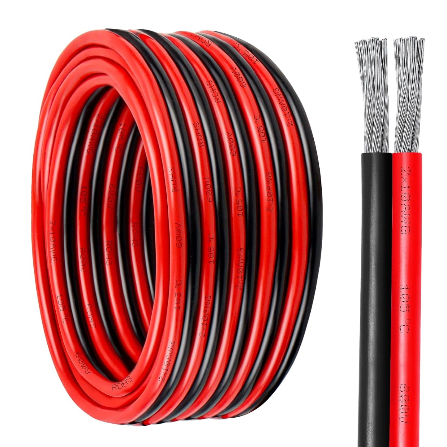 14 AWG Tinned Copper Marine Wire - 2 Conductor Flexible Cable for Solar Panel, LED Strip, Boat, Automotive, Trailer, Speaker - 100FT
