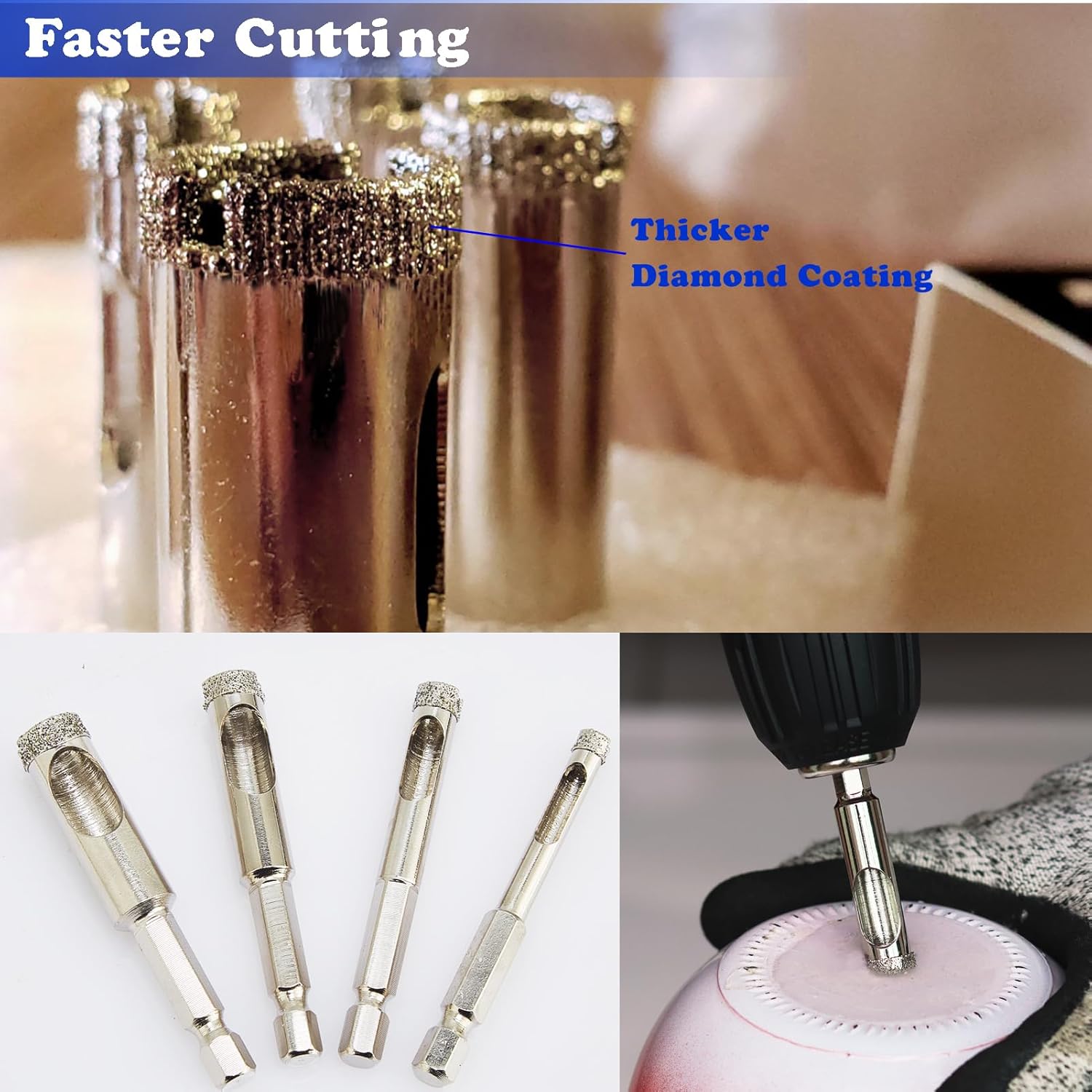 1/4" Diamond Hole Saw 2 Pack for Porcelain Tile Glass Granite - Wet Use Diamond Drill Bit 6mm Tile Bits