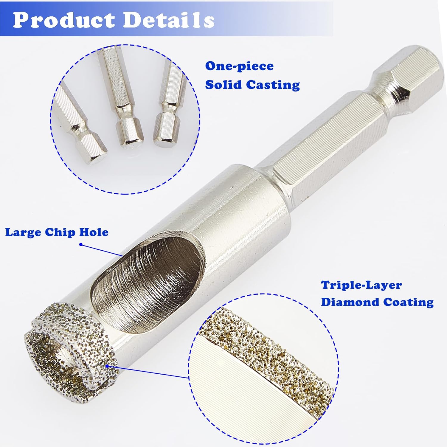 1/4" Diamond Hole Saw 2 Pack for Porcelain Tile Glass Granite - Wet Use Diamond Drill Bit 6mm Tile Bits