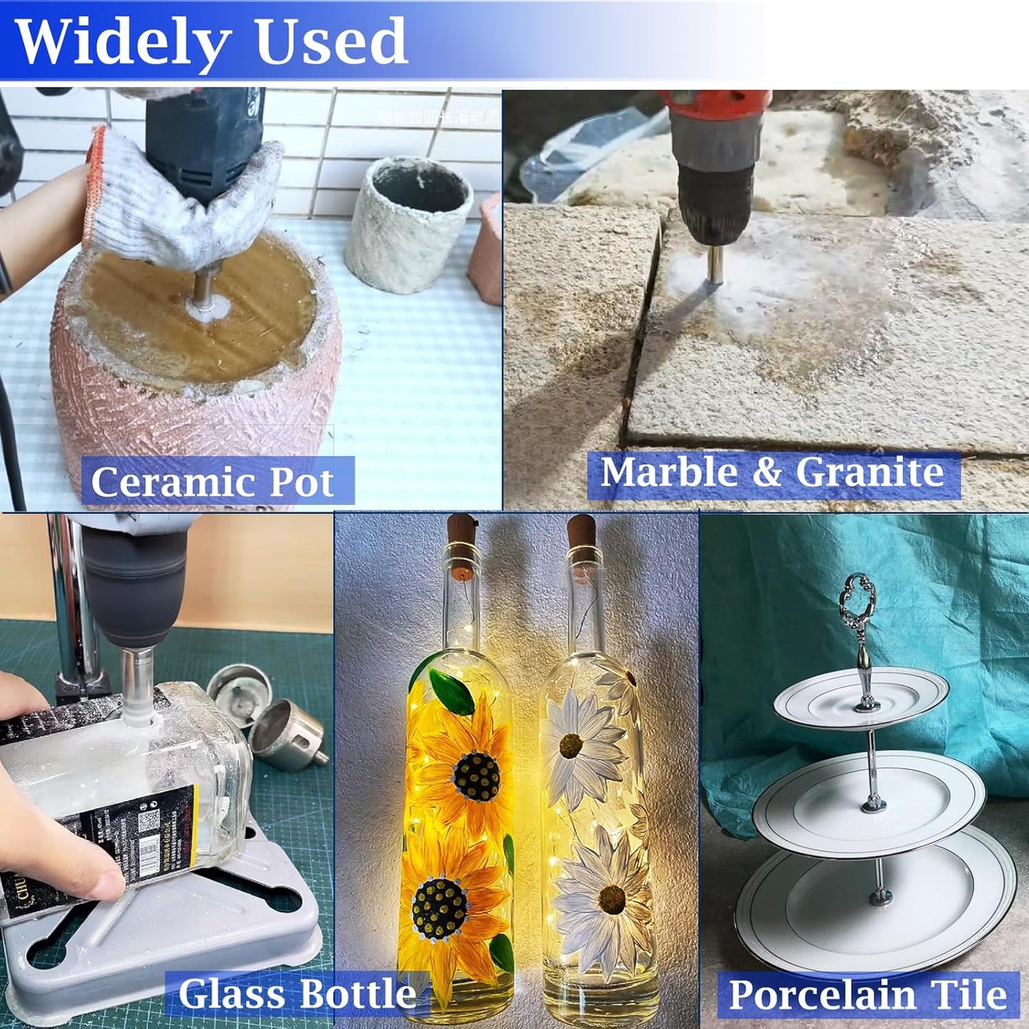 1/4" Diamond Hole Saw 2 Pack for Porcelain Tile Glass Granite - Wet Use Diamond Drill Bit 6mm Tile Bits