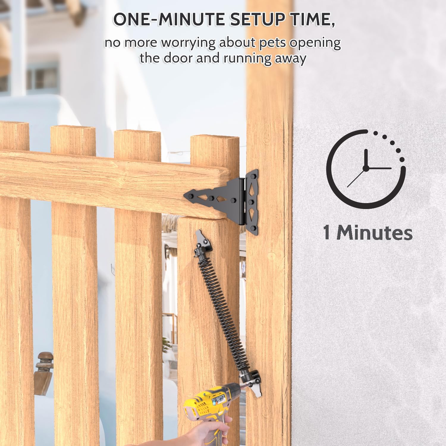 14" Heavy Duty Carbon Steel Self Closing Gate Spring with Adjustable Tool - Black Metal Fence Closer & Latch