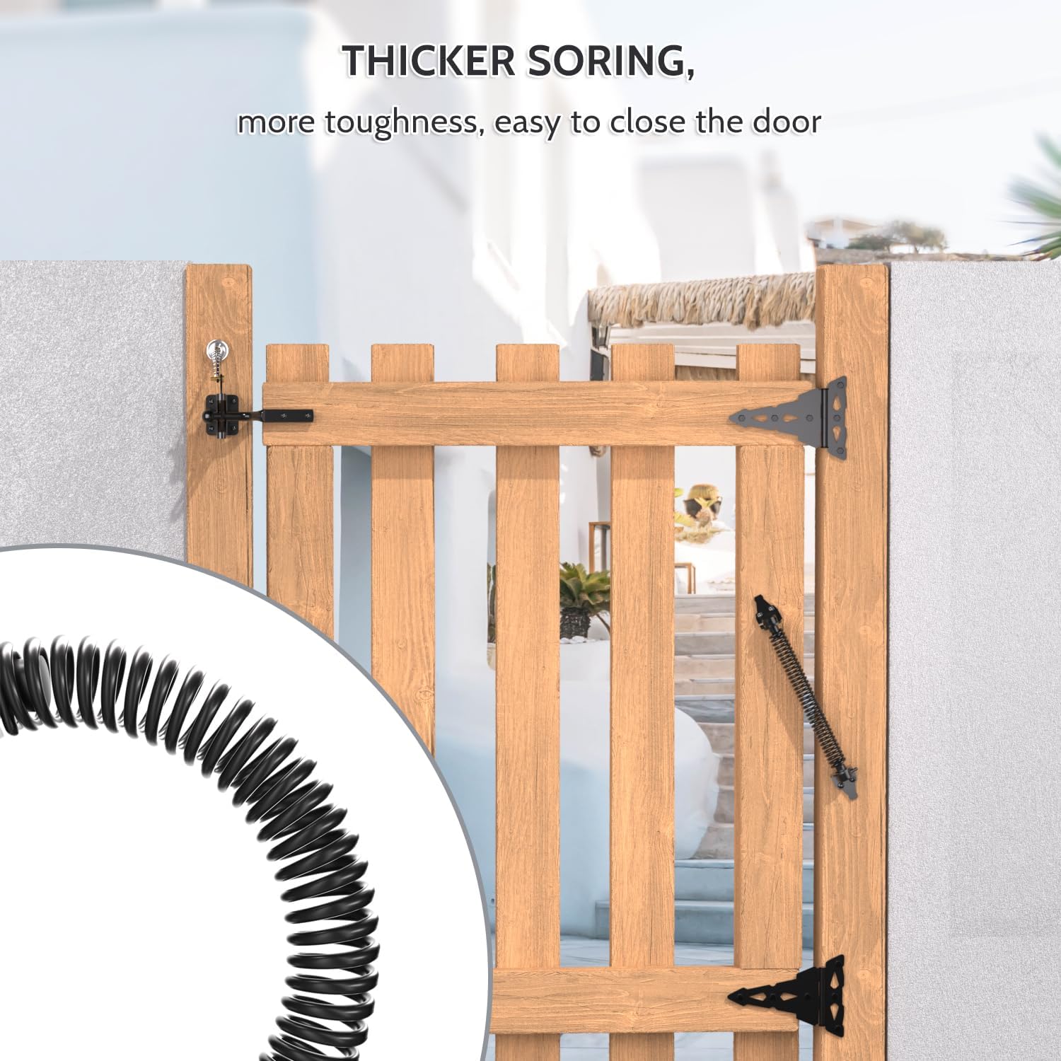 14" Heavy Duty Carbon Steel Self Closing Gate Spring with Adjustable Tool - Black Metal Fence Closer & Latch