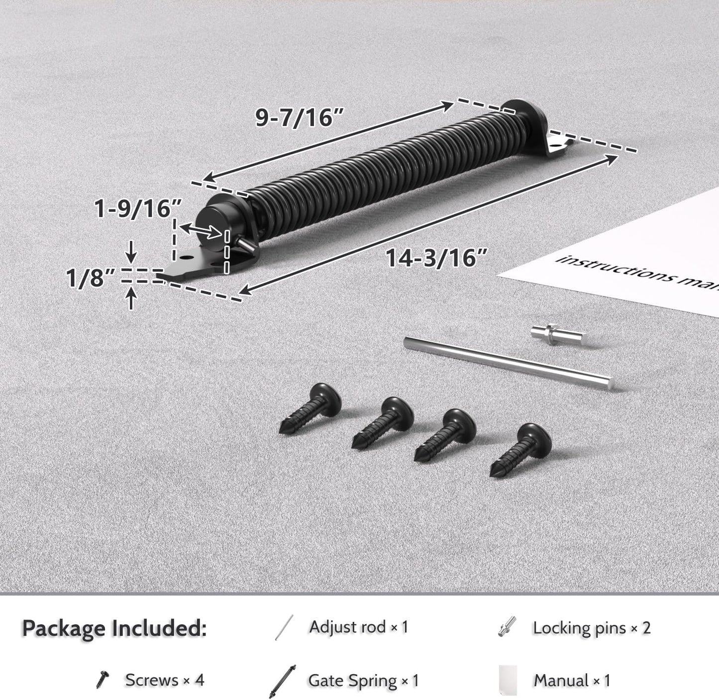 14" Heavy Duty Carbon Steel Self Closing Gate Spring with Adjustable Tool - Black Metal Fence Closer & Latch