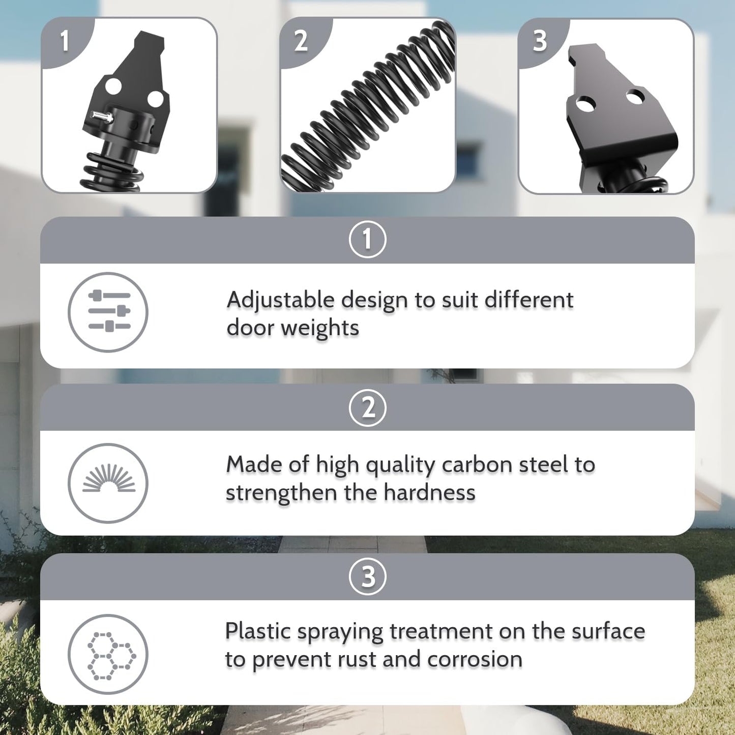 14" Heavy Duty Carbon Steel Self Closing Gate Spring with Adjustable Tool - Black Metal Fence Closer & Latch