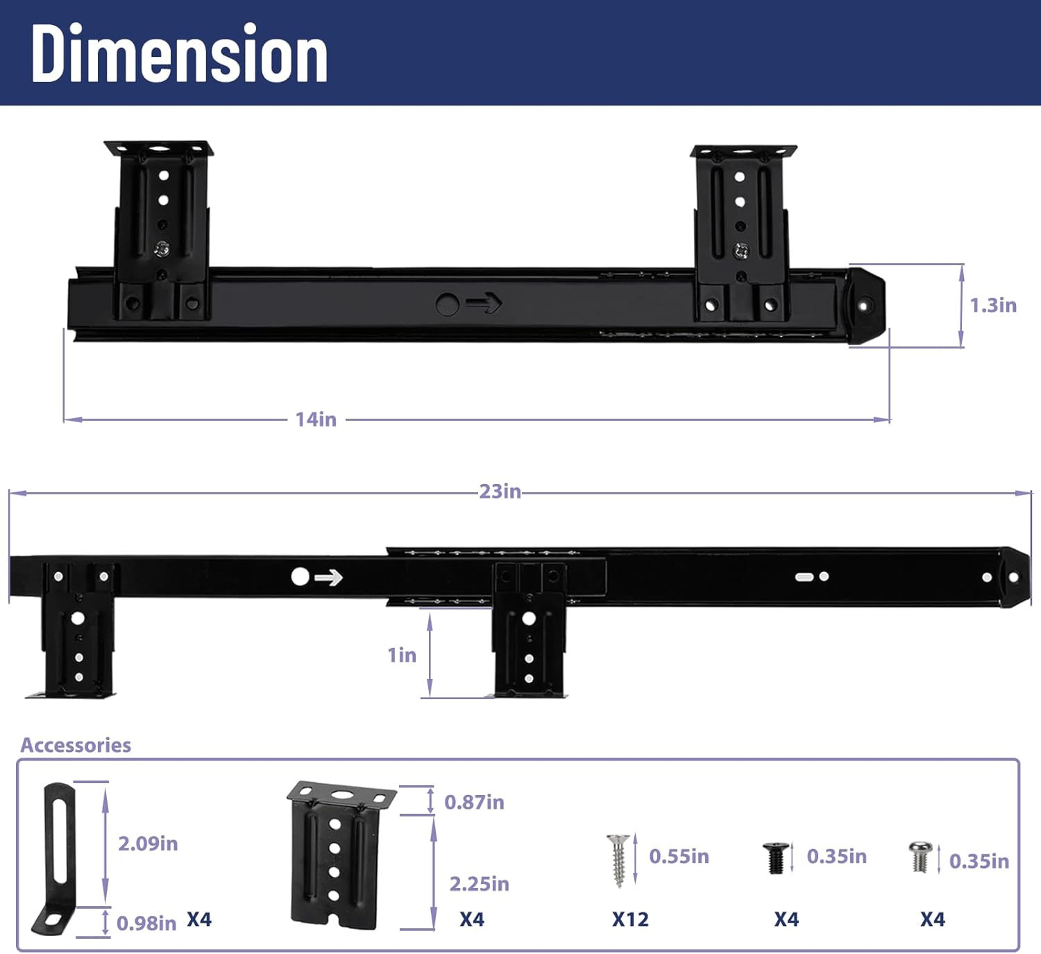 14" Heavy Duty Keyboard Slide with Ball Bearing Rails - Computer Tray Under Desk Mount with Adjustable Height Bracket & Extension Support Bracket - Black Furniture Drawer Hardware
