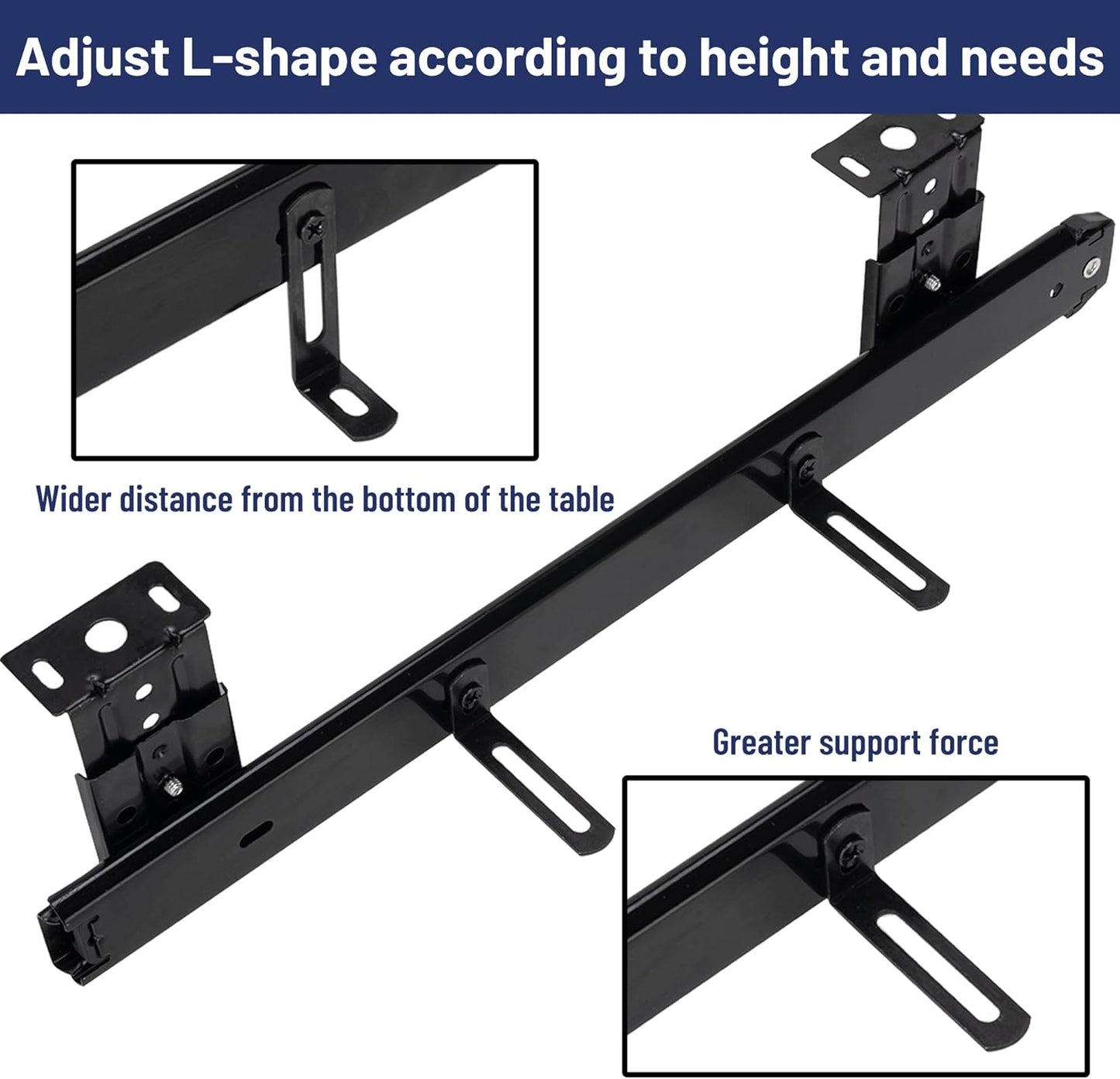 14" Heavy Duty Keyboard Slide with Ball Bearing Rails - Computer Tray Under Desk Mount with Adjustable Height Bracket & Extension Support Bracket - Black Furniture Drawer Hardware
