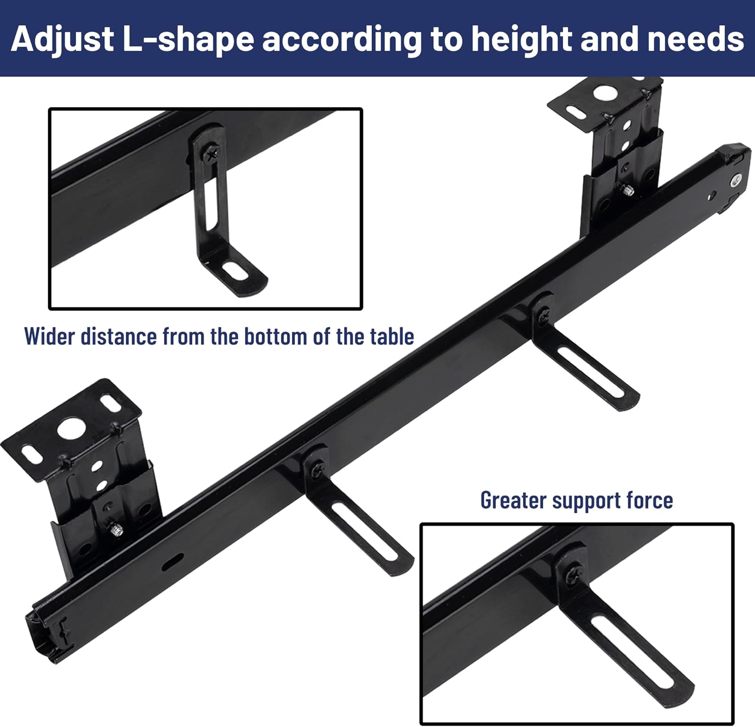 14" Heavy Duty Keyboard Slide with Ball Bearing Rails - Computer Tray Under Desk Mount with Adjustable Height Bracket & Extension Support Bracket - Black Furniture Drawer Hardware