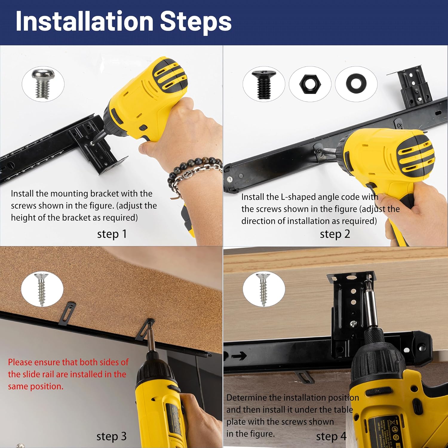 14" Heavy Duty Keyboard Slide with Ball Bearing Rails - Computer Tray Under Desk Mount with Adjustable Height Bracket & Extension Support Bracket - Black Furniture Drawer Hardware