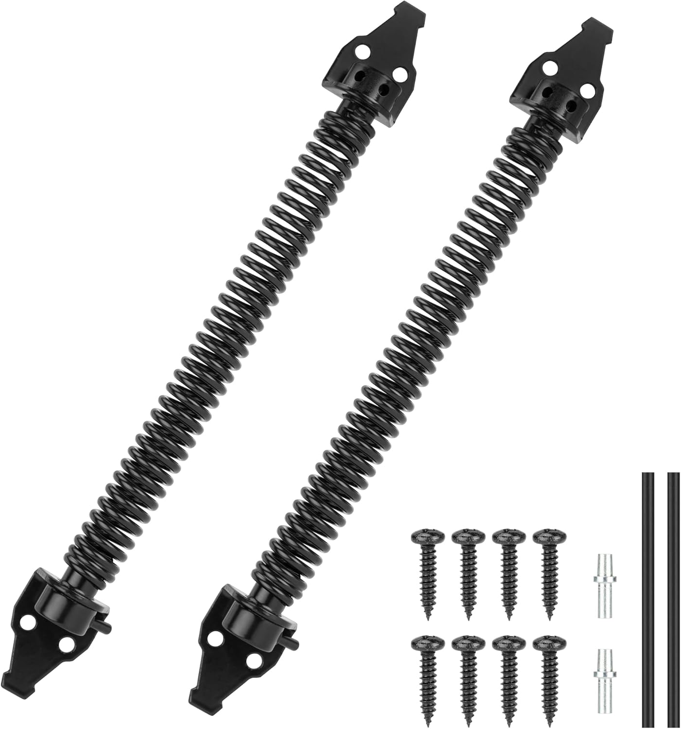 14" Heavy Duty Outdoor Gate Spring Closer for Wooden/Vinyl Fence - Self Closing Metal Hardware with Adjustable Tool, Black (2 Pcs)