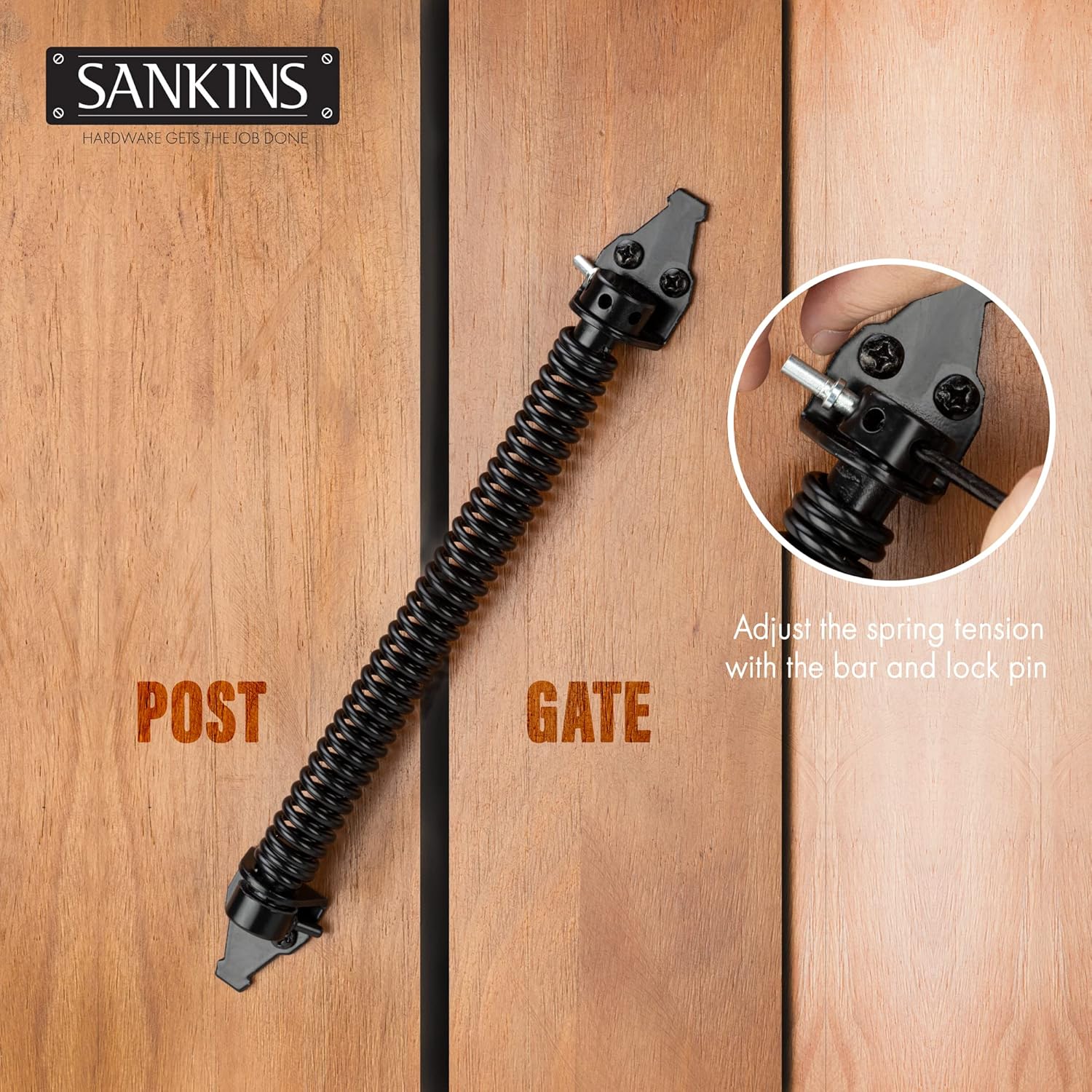 14" Heavy Duty Outdoor Gate Spring Closer for Wooden/Vinyl Fence - Self Closing Metal Hardware with Adjustable Tool, Black (2 Pcs)