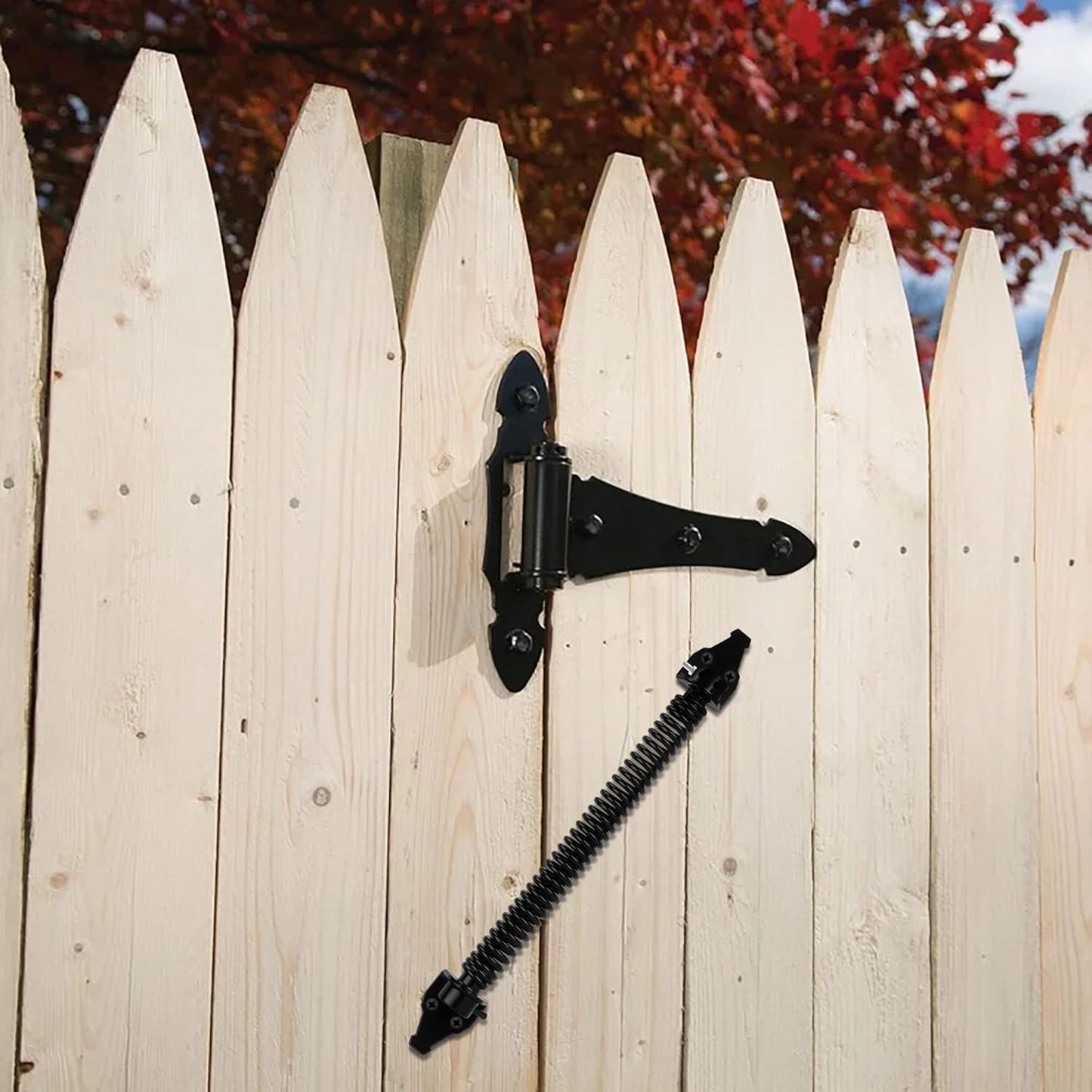 14" Heavy Duty Outdoor Gate Spring Closer for Wooden/Vinyl Fence - Self Closing Metal Hardware with Adjustable Tool, Black (2 Pcs)