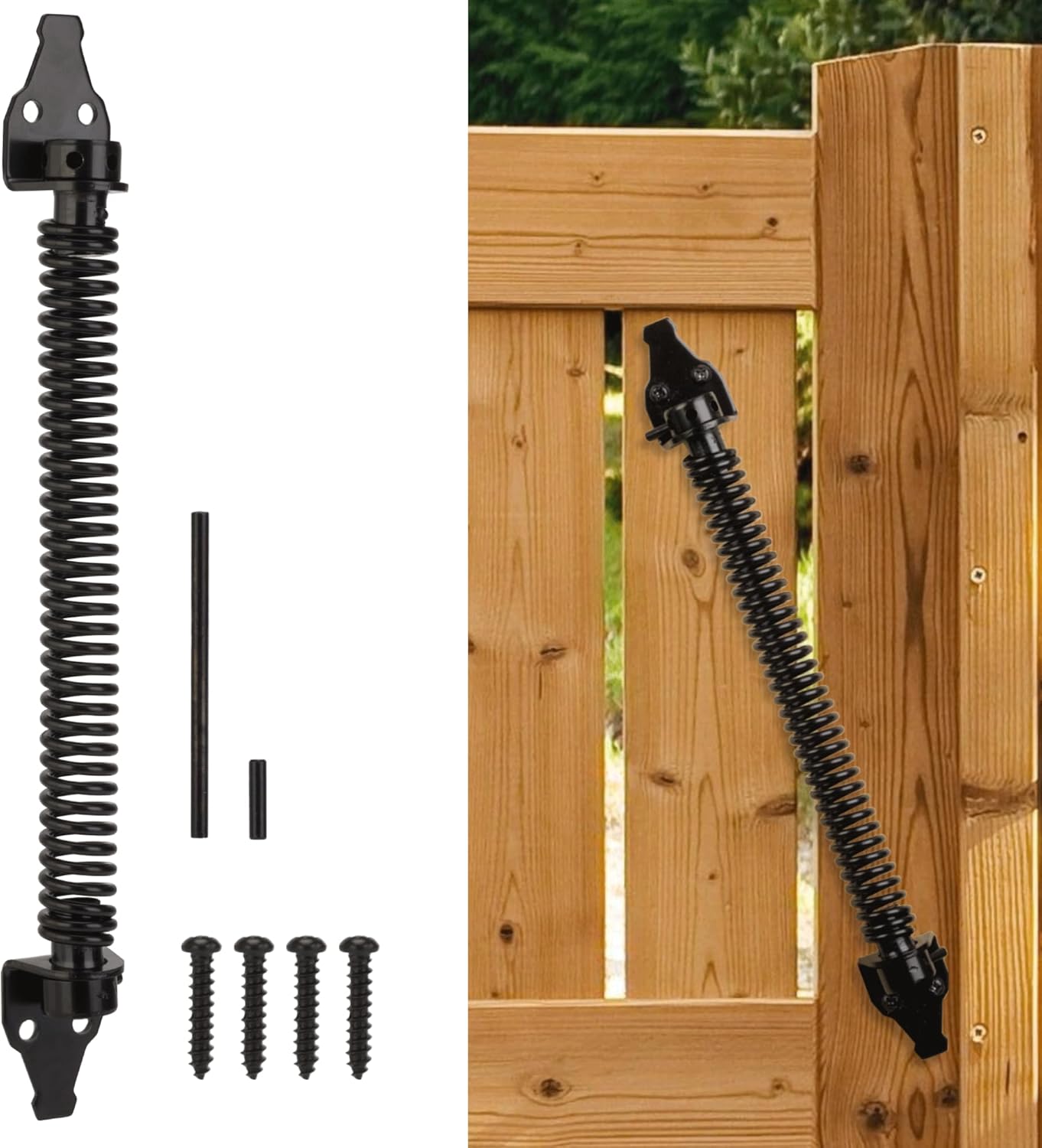14" Heavy Duty Self-Closing Gate Spring for Outdoor Fences - Black, Adjustable Tool - 1 Pack