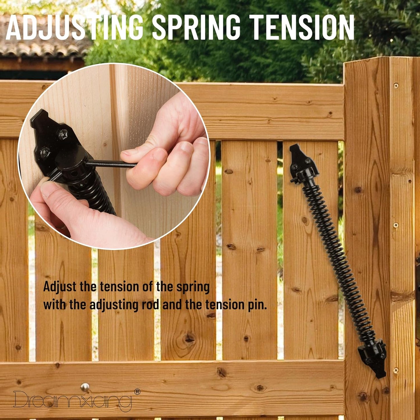 14" Heavy Duty Self-Closing Gate Spring for Outdoor Fences - Black, Adjustable Tool - 1 Pack