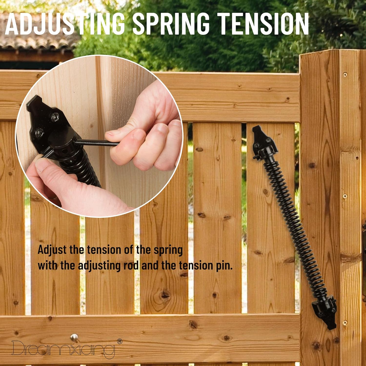 14" Heavy Duty Self-Closing Gate Spring for Outdoor Fences - Black, Adjustable Tool - 1 Pack
