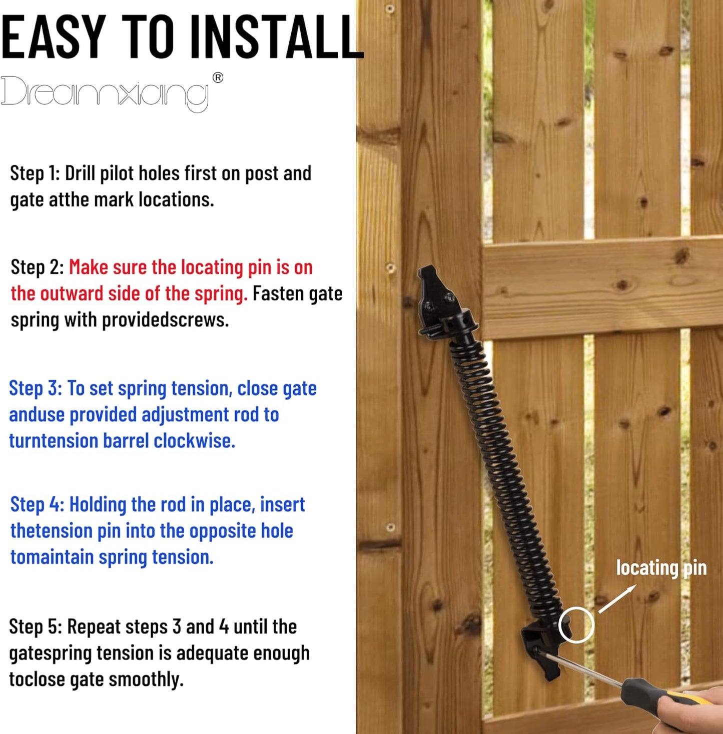 14" Heavy Duty Self-Closing Gate Spring for Outdoor Fences - Black, Adjustable Tool - 1 Pack