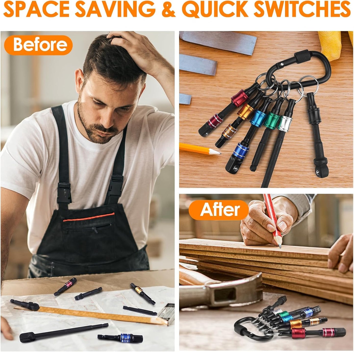 1/4 Hex Shank Socket Screwdriver Drill Bit Holder Keychain for Dad - Impact Driver Extension Bar - Cool Gadgets for Men at Christmas