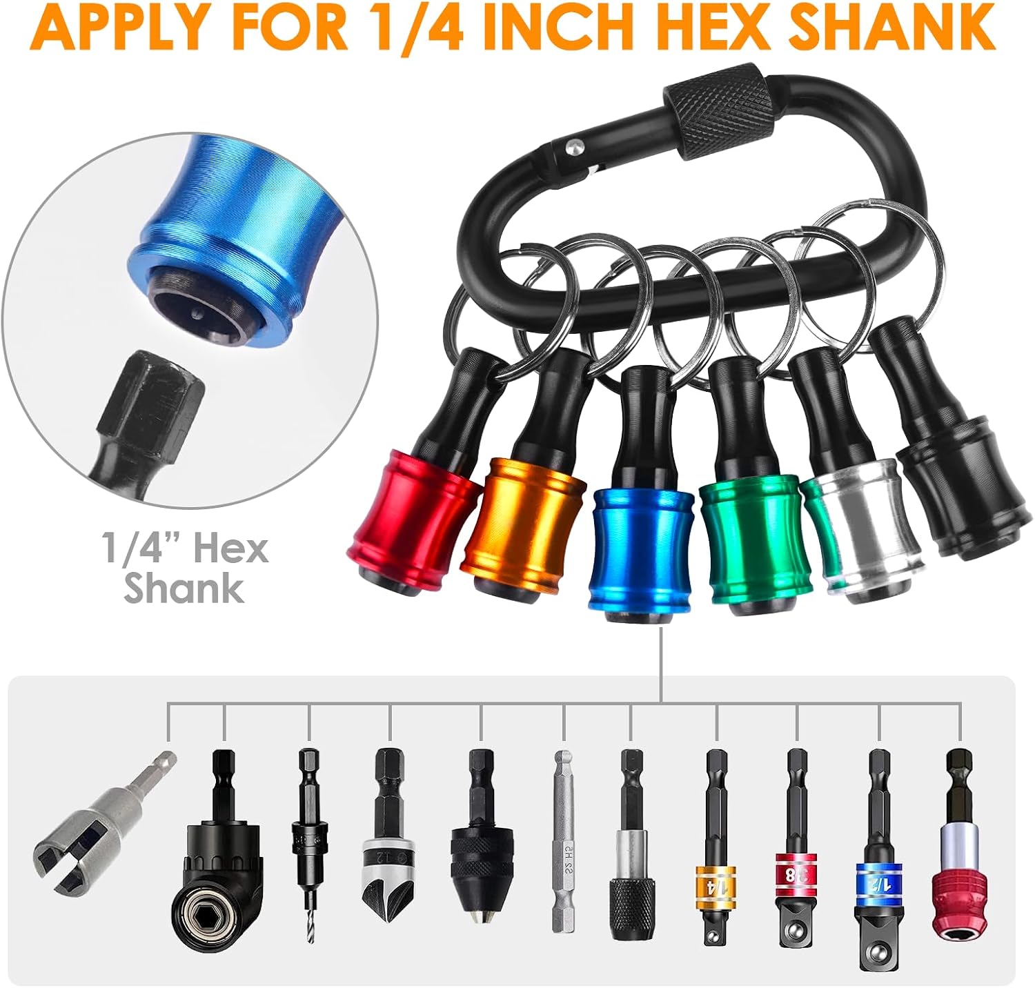 1/4 Hex Shank Socket Screwdriver Drill Bit Holder Keychain for Dad - Impact Driver Extension Bar - Cool Gadgets for Men at Christmas
