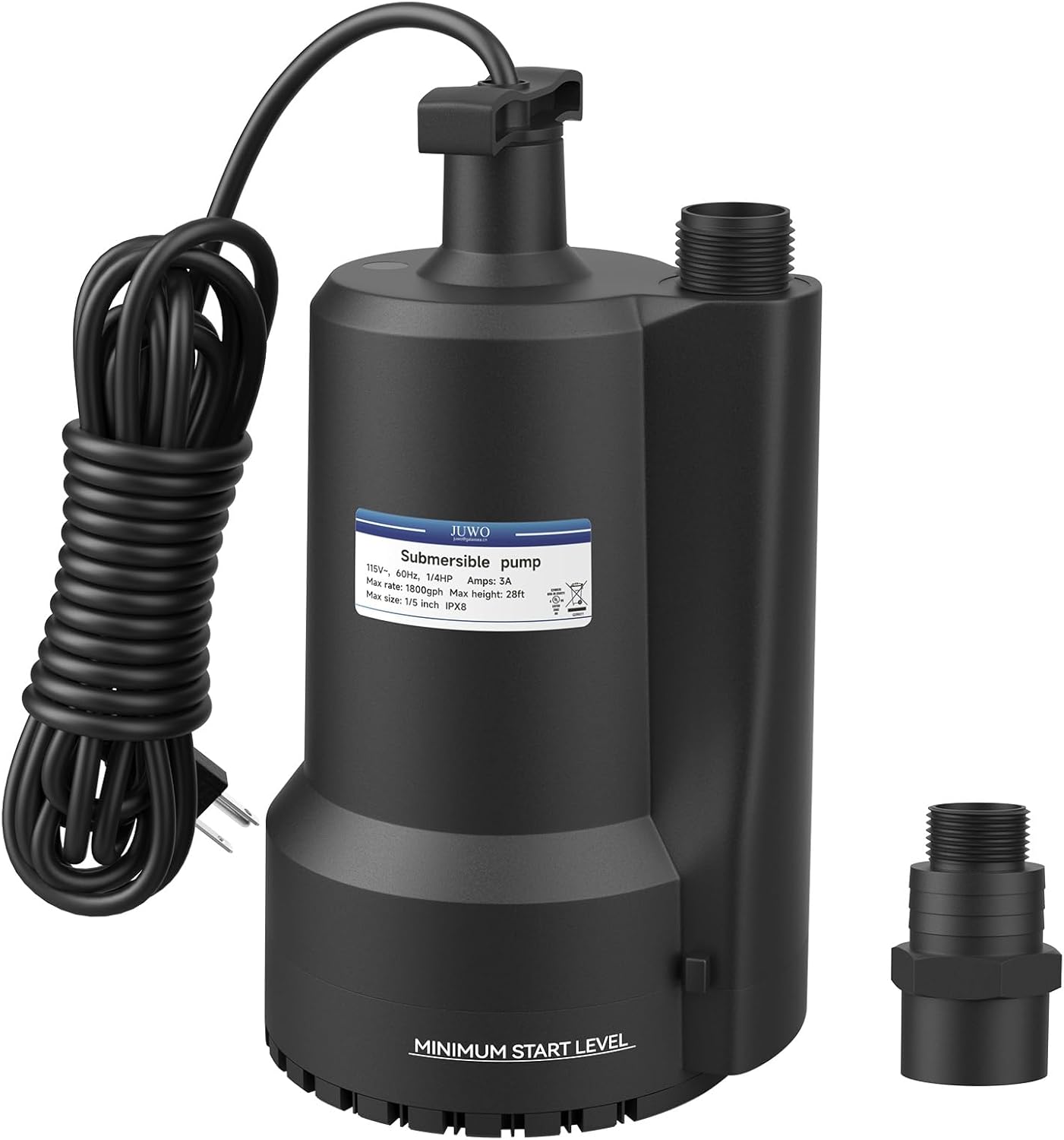 1/4 HP Submersible Water Pump for Pool, Basement, Garden - 1800GPH Portable Electric Utility Pump with 10ft Cord - Small Sump Pump for Swimming Pool, Tub, Pond - Thermoplastic Utility Pump