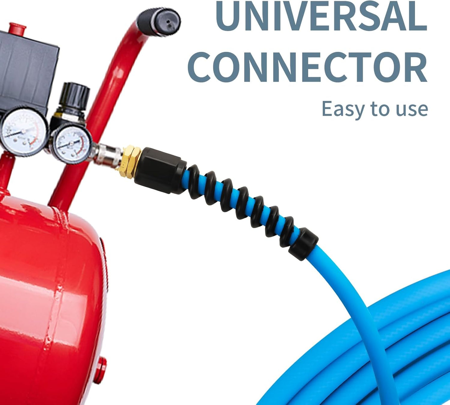 1/4 Inch All-Weather Rubber Air Hose - 50ft Lightweight, Flexible, Kink Resistant - 300 PSI Compressor Hose with Universial Coupler