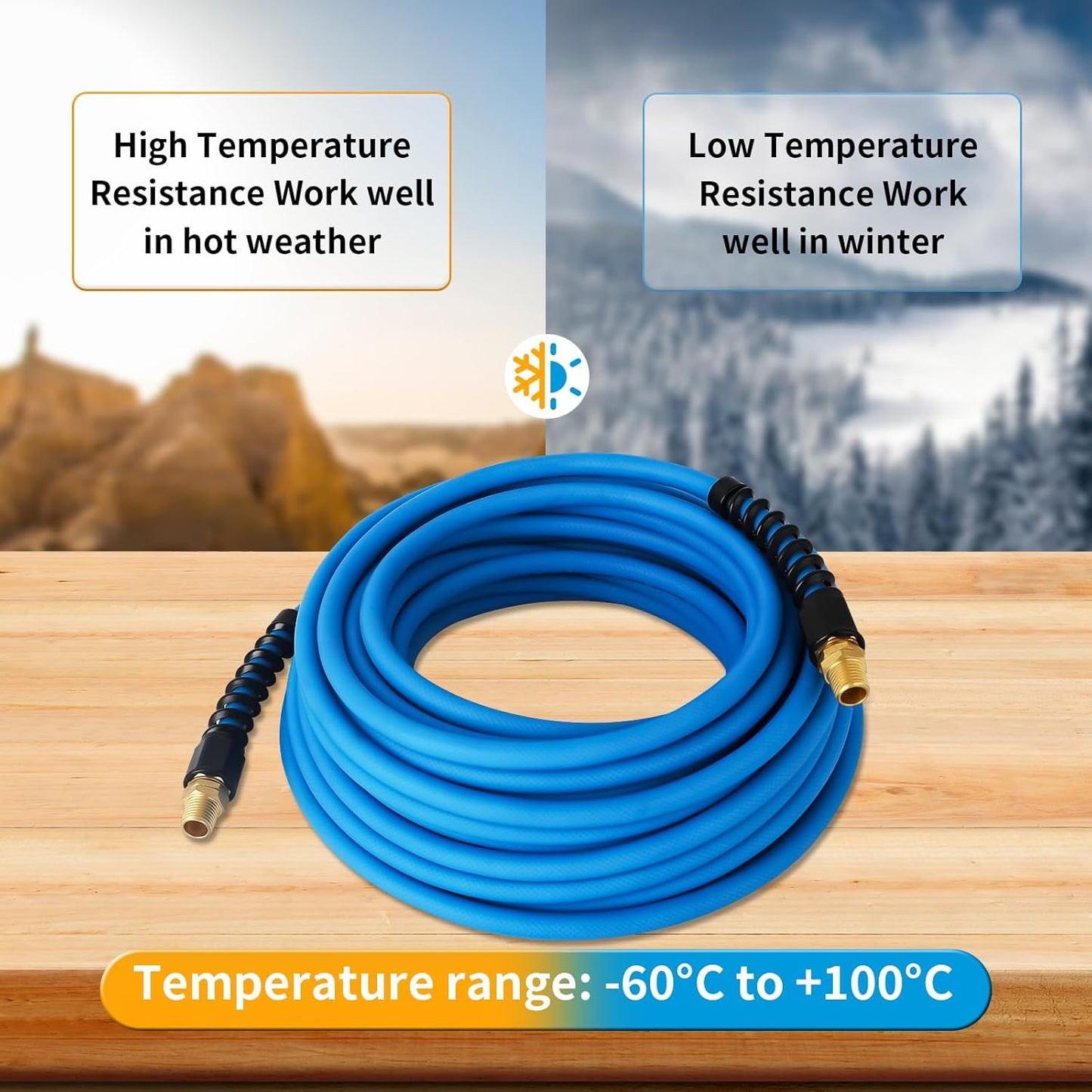 1/4 Inch All-Weather Rubber Air Hose - 50ft Lightweight, Flexible, Kink Resistant - 300 PSI Compressor Hose with Universial Coupler