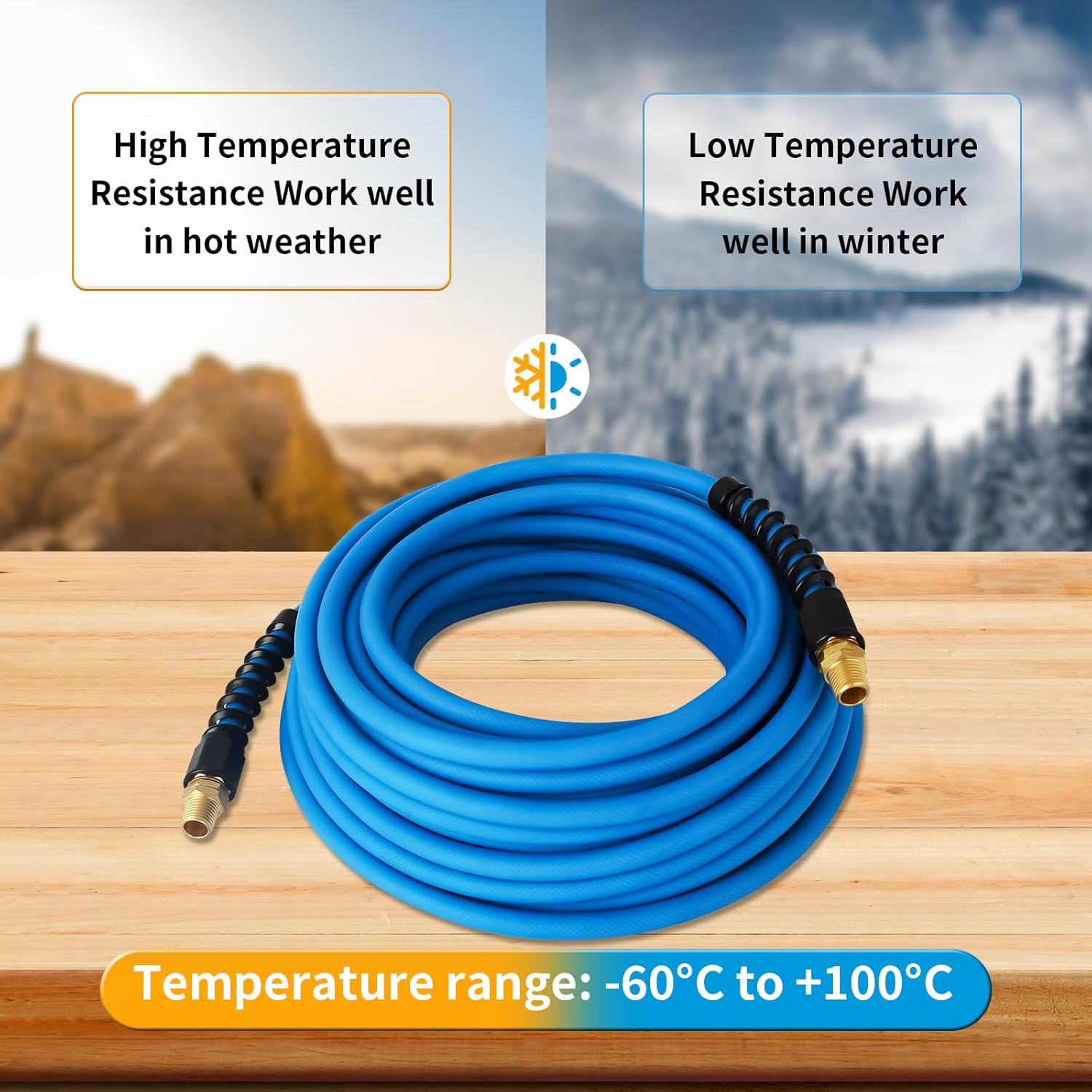 1/4 Inch All-Weather Rubber Air Hose - 50ft Lightweight, Flexible, Kink Resistant - 300 PSI Compressor Hose with Universial Coupler