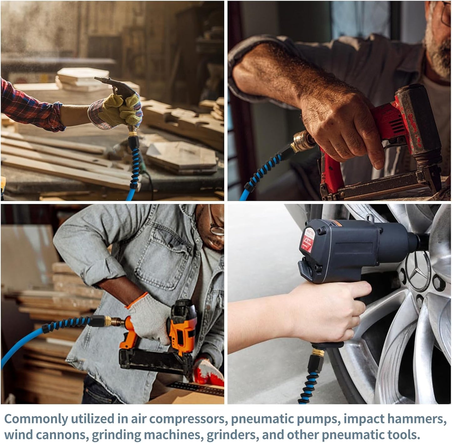 1/4 Inch All-Weather Rubber Air Hose - 50ft Lightweight, Flexible, Kink Resistant - 300 PSI Compressor Hose with Universial Coupler