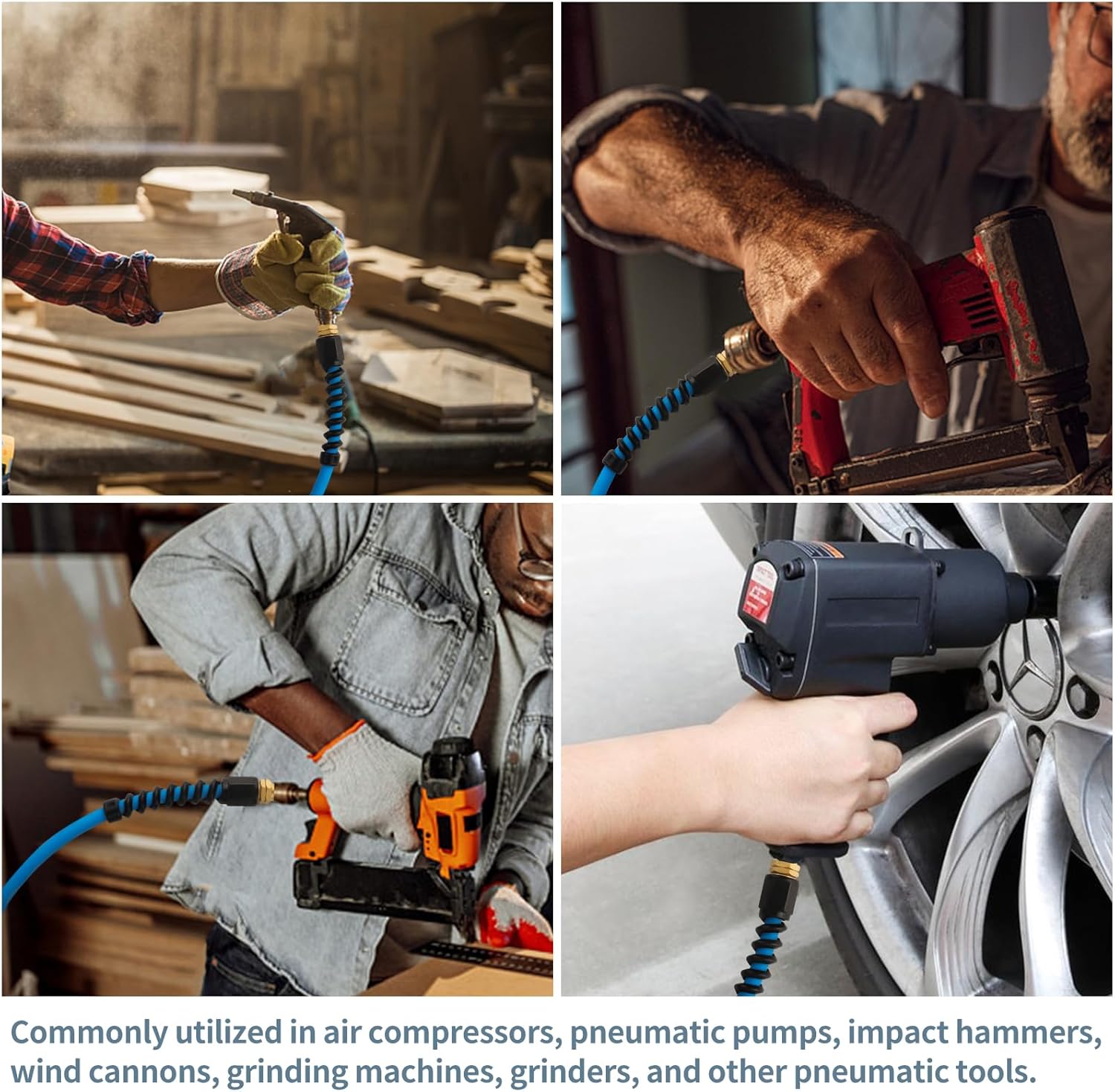 1/4 Inch All-Weather Rubber Air Hose - 50ft Lightweight, Flexible, Kink Resistant - 300 PSI Compressor Hose with Universial Coupler