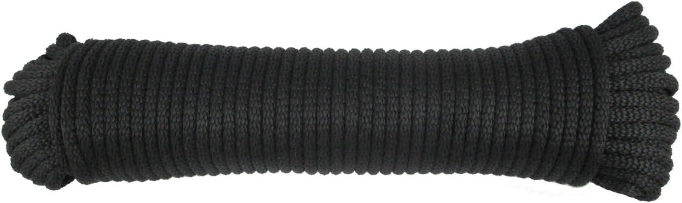 1/4 inch Black Dacron Polyester Rope - 100 ft Hank | Solid Braid - Industrial Grade - High UV & Abrasion Resistance