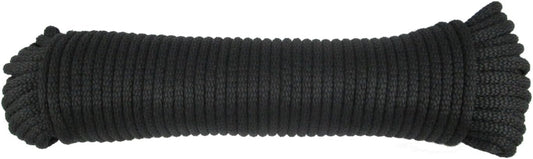 1/4 inch Black Dacron Polyester Rope - 100 ft Hank | Solid Braid - Industrial Grade - High UV & Abrasion Resistance