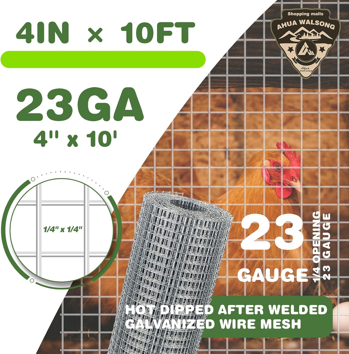 1/4 Inch Galvanized Wire Mesh Roll 4'' x 10' (23 GA) - Ideal for Chicken Coops, Rabbit Fences, Poultry Enclosures, Crafting, and Screening