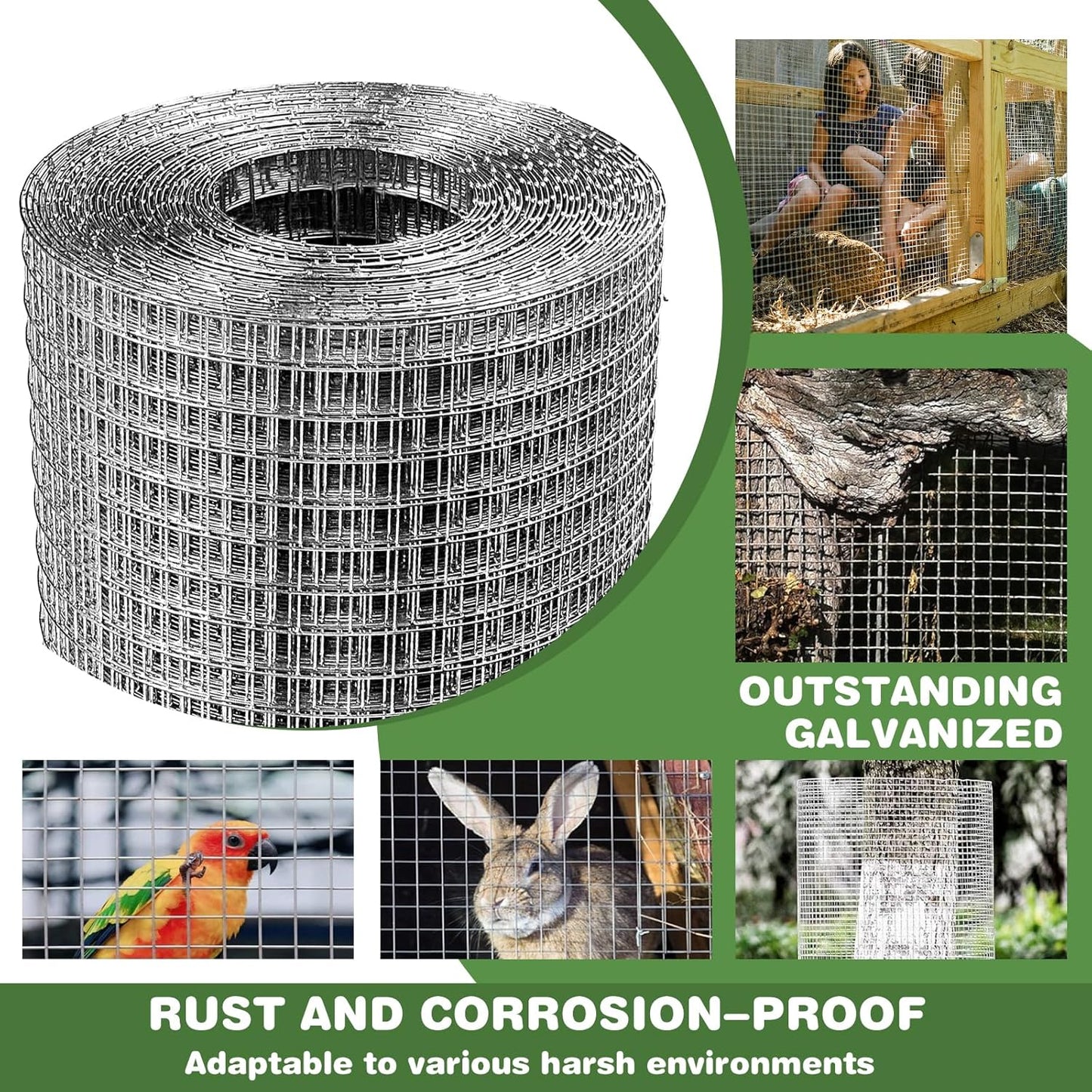 1/4 Inch Galvanized Wire Mesh Roll 4'' x 10' (23 GA) - Ideal for Chicken Coops, Rabbit Fences, Poultry Enclosures, Crafting, and Screening